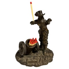 Victorian Bronze Match Striker Sculpture and Holder, Cavalier with Mortar