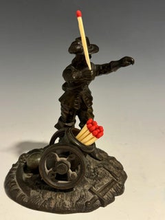 Victorian Bronze Match Striker Sculpture and Holder, Cavalier with Mortar