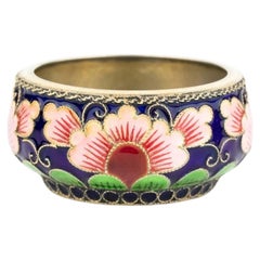 Russian 916 Silver-Gilt Cloisonné Enamel Salt Cellar Bowl