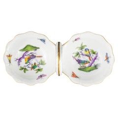 Herend Hand-Painted Porcelain Double Salt Dish with Birds and Insects