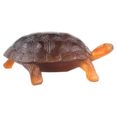 Daum France Amber Pâte-de-Verre Crystal Glass Turtle Figurine