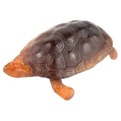 Daum France Amber Pâte-de-Verre Crystal Glass Turtle Figurine