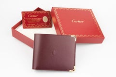 Vintage Cartier Burgundy Leather Six-Card Bi-Fold Wallet with Box