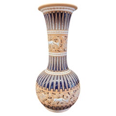 Bonis Studio Pottery Terracotta Vase with Deer Motifs, Rhodes Greece