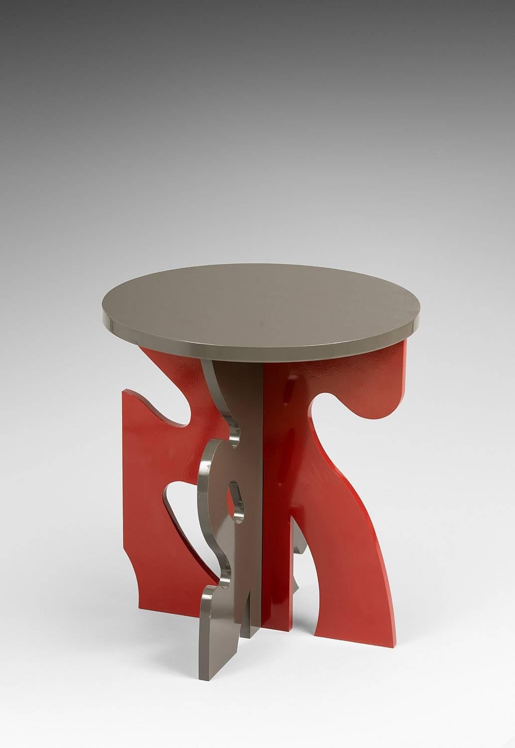 French Guy de Rougement / Red and Grey / Side Table / In stock For Sale
