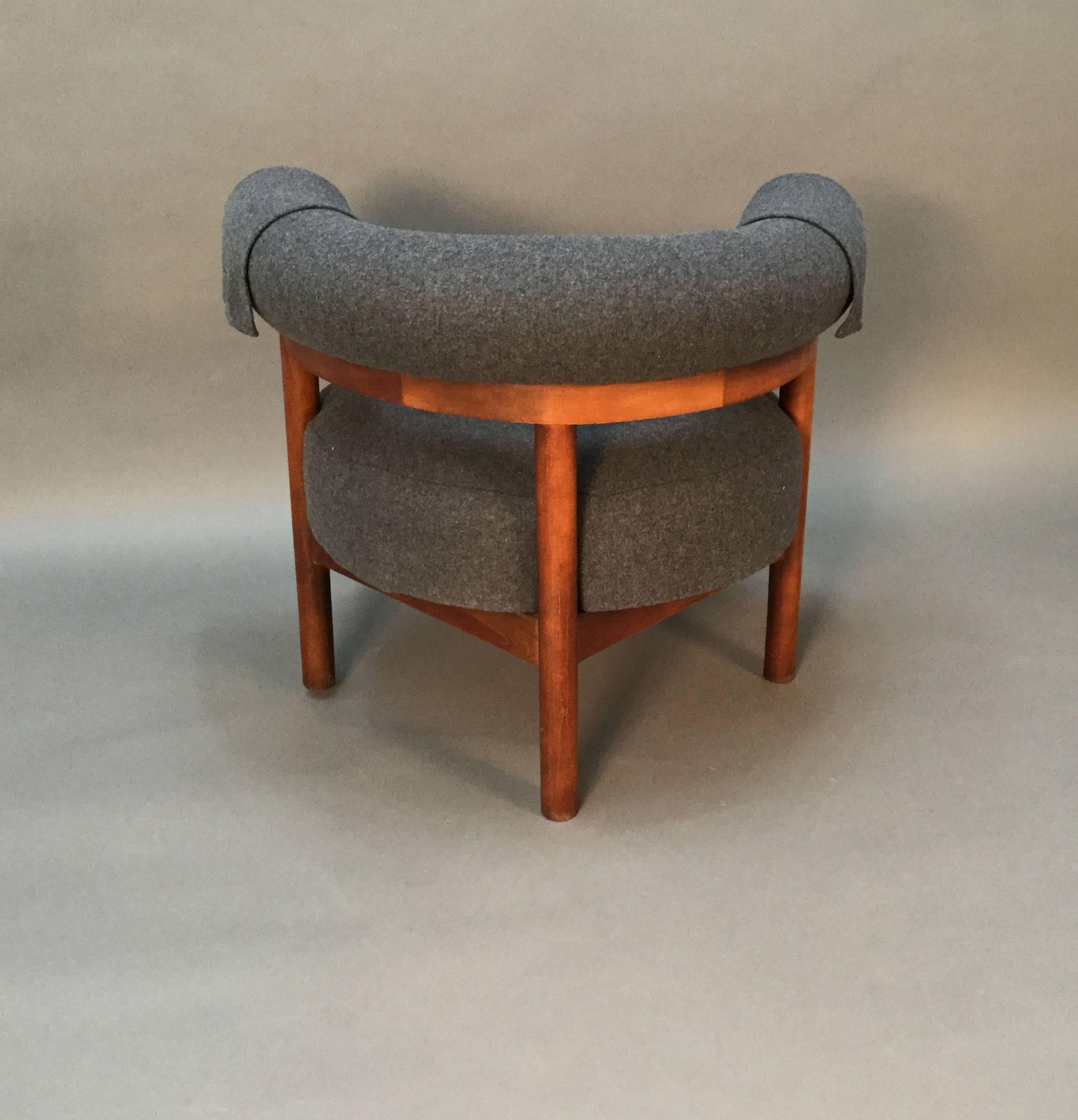 Mid-Century Modern Modern Mid-Century Teak and Wool Upholstered Corner Chair