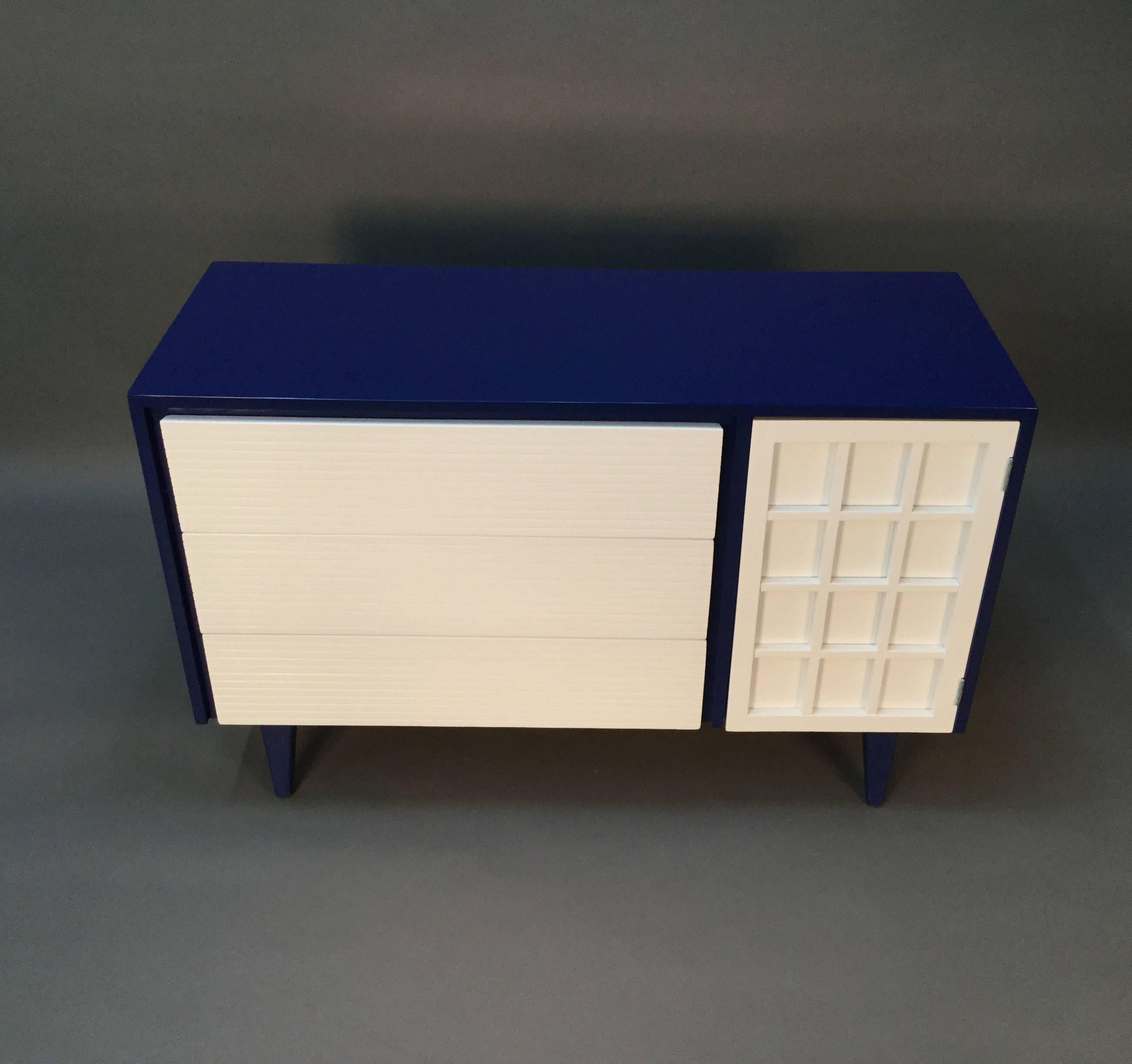 American Lacquered Navy and White Chest and Cabinet For Sale
