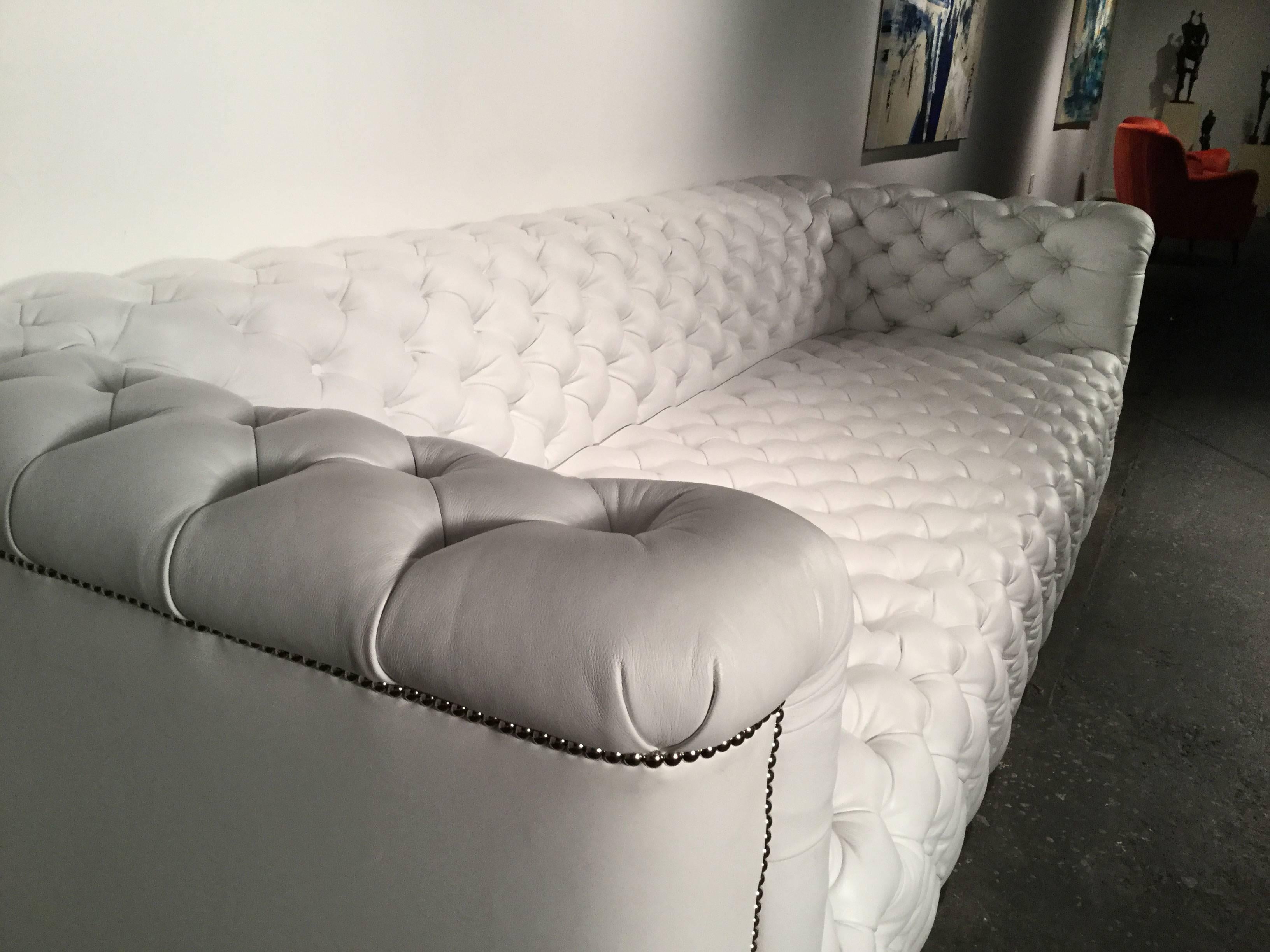 Canadian White Leather Chesterfield Sofa by Luigi Gentile