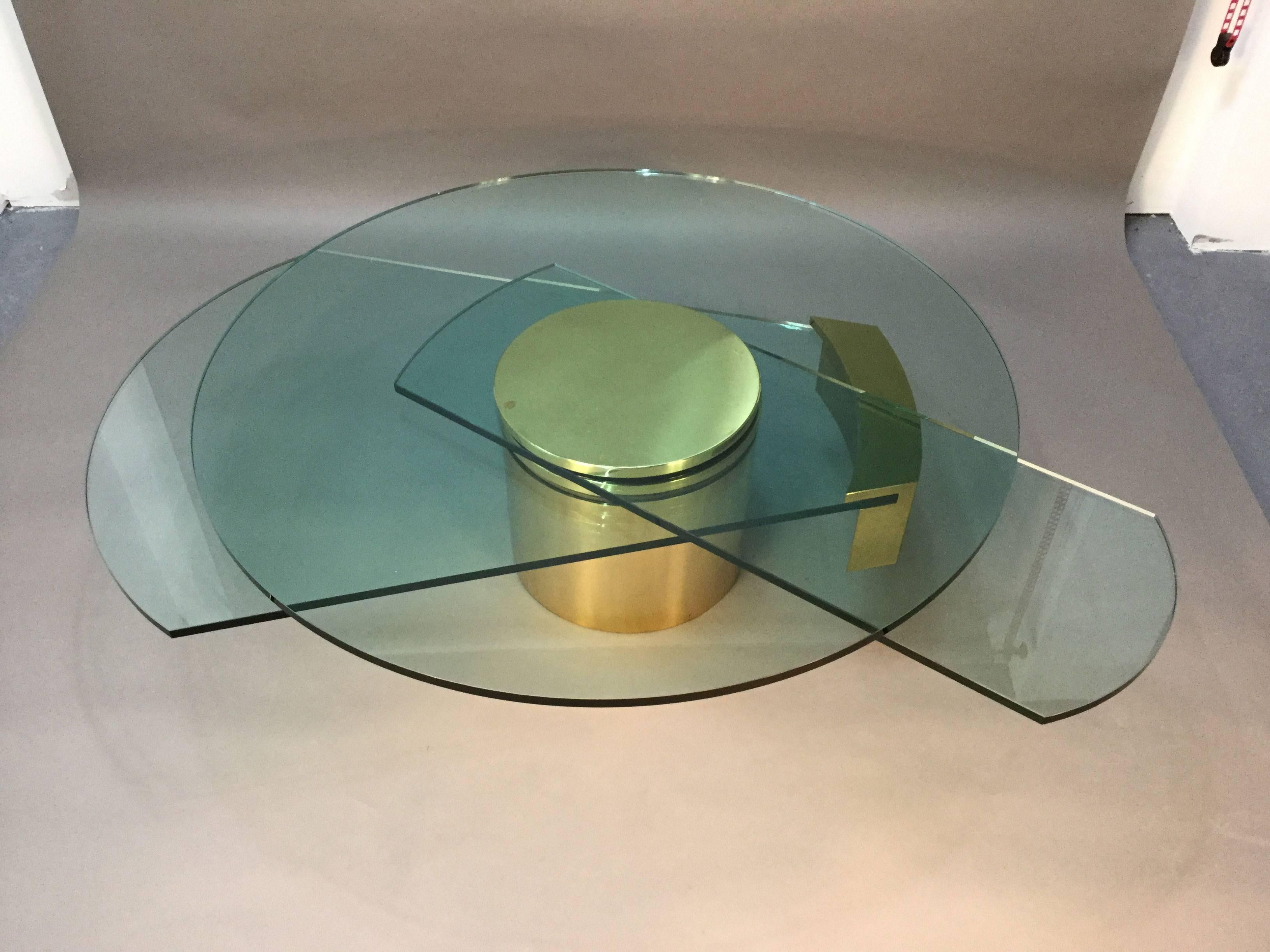 Dakota Jackson Self Winding Brass and Glass Coffee Table In Excellent Condition In Bridport, CT
