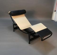 Le Corbusier by Cassina LC4 Canvas and Leather with Black Steel Frame