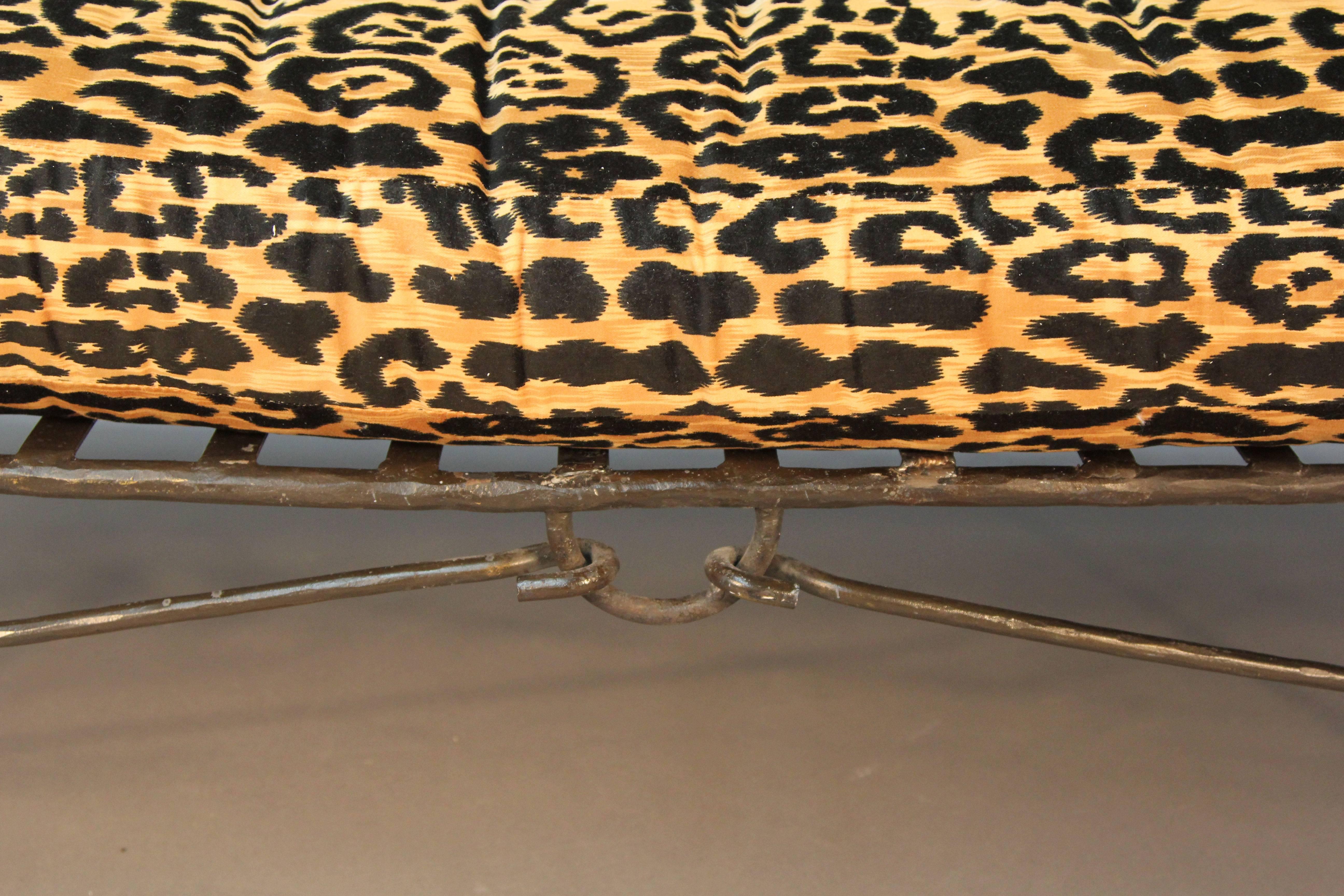 Late 20th Century Iron Hand-Crafted Daybed with Leopard Print in the Manner of Brancusi  For Sale