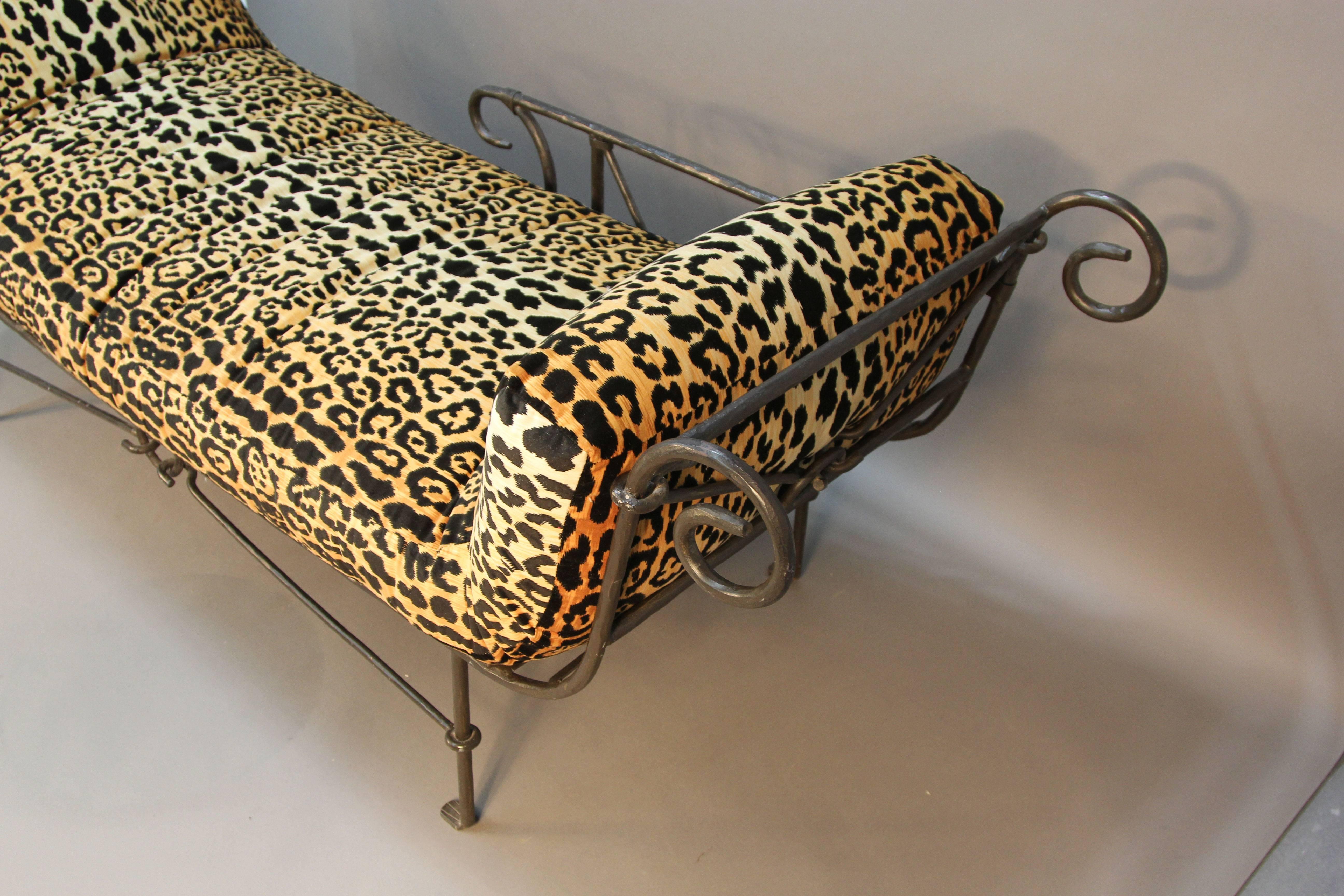 American Iron Hand-Crafted Daybed with Leopard Print in the Manner of Brancusi  For Sale
