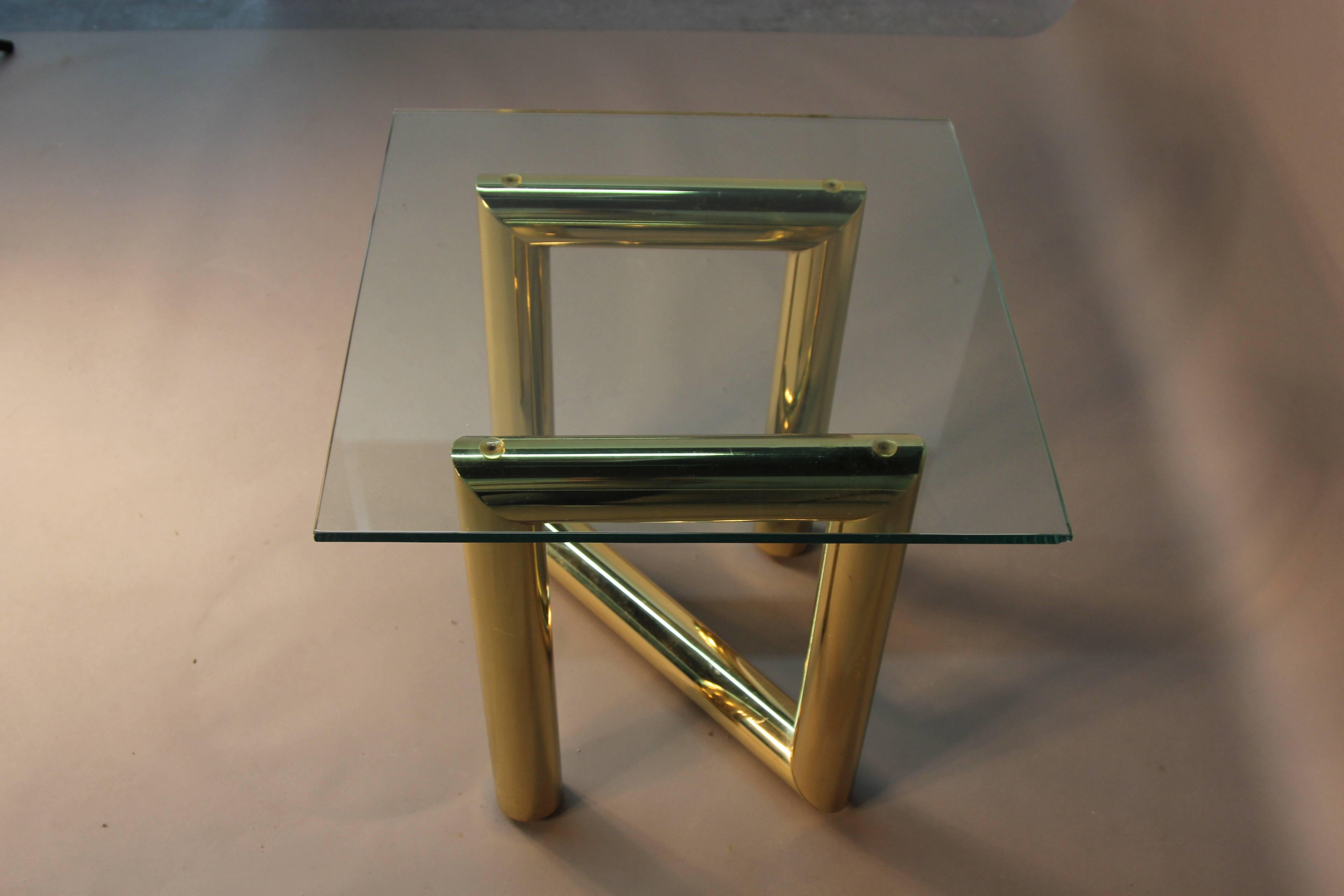 Brass tube Z design base with 1/2 inch glass top.