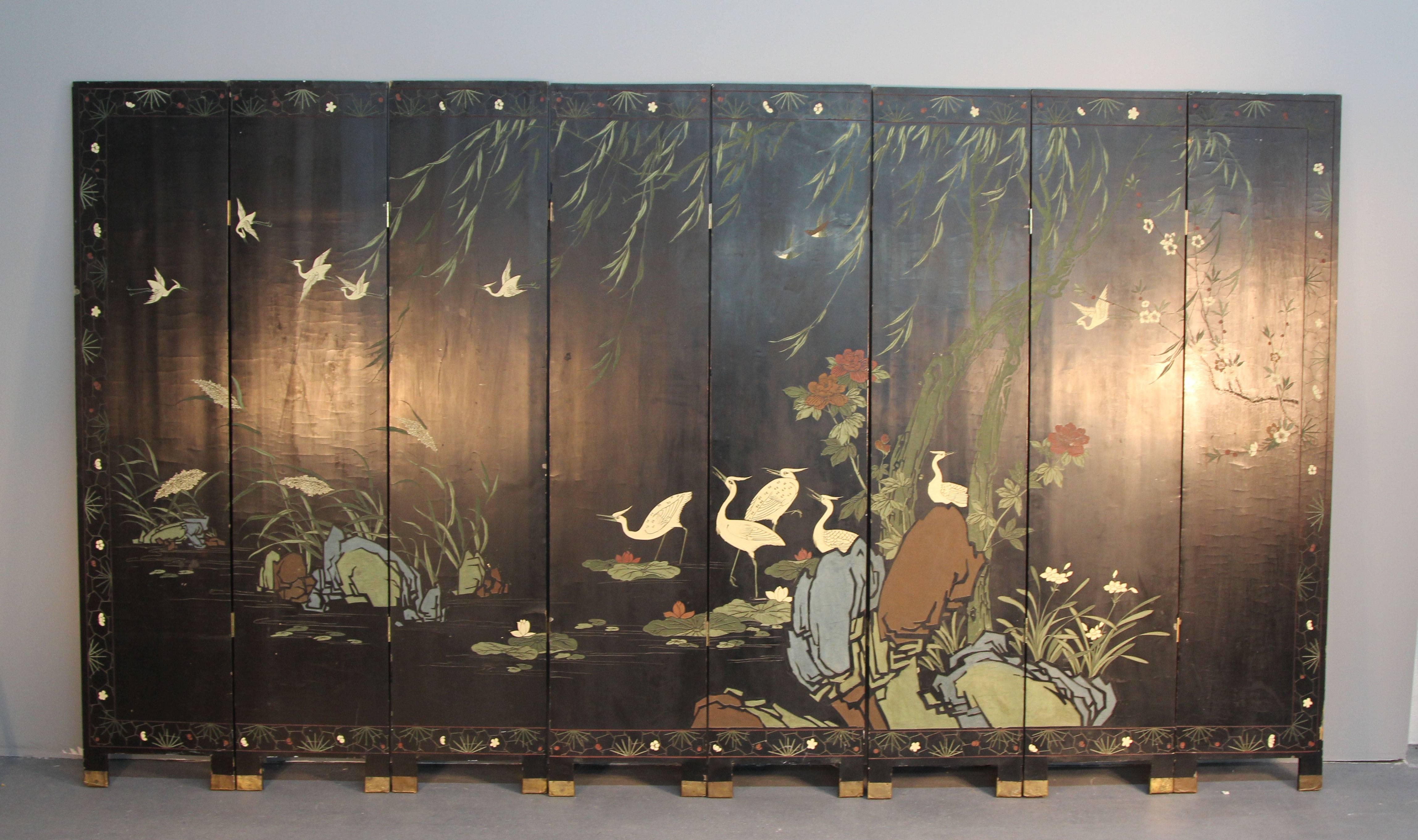 Chinese Eight-Panel Asian Folding Screen