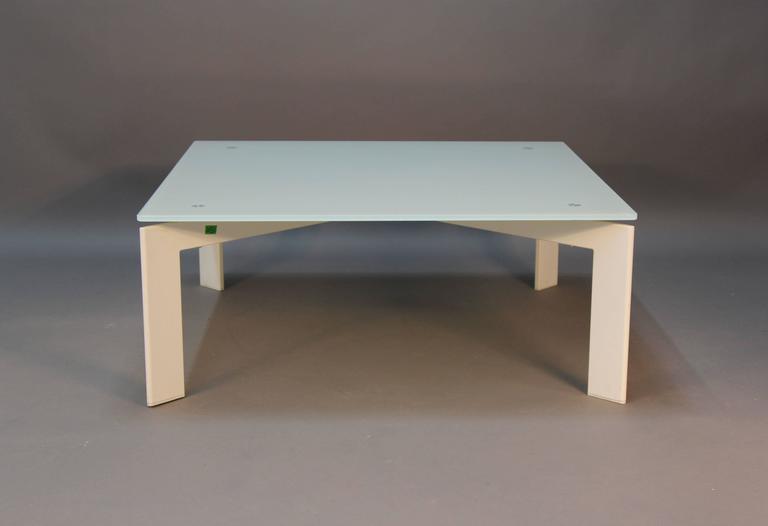 Modern Glass Coffee Table White Base with Frosted Glass at 1stDibs