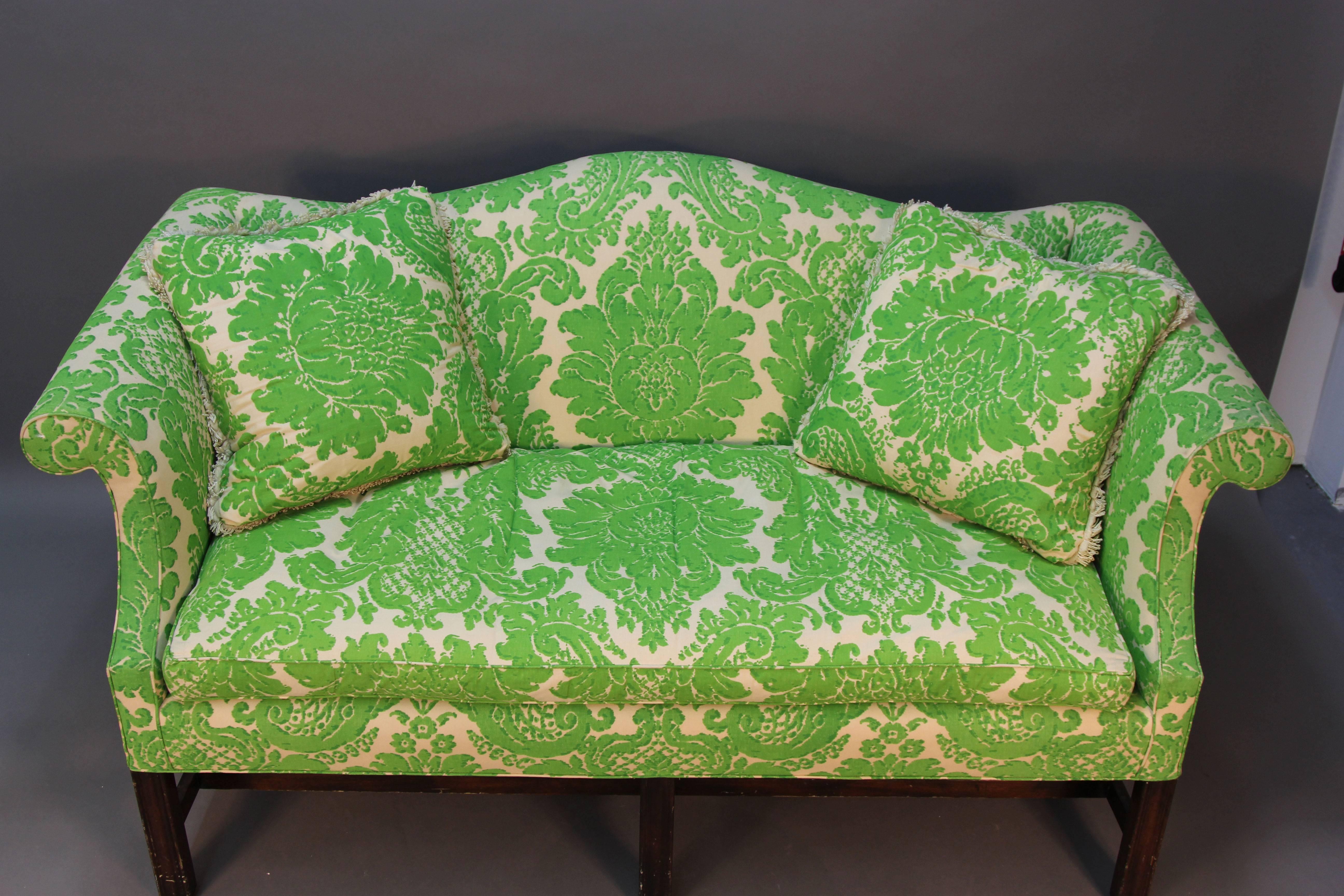 Vintage sofa with custom printed fabric. Very comfortable, iconic 1970s style.