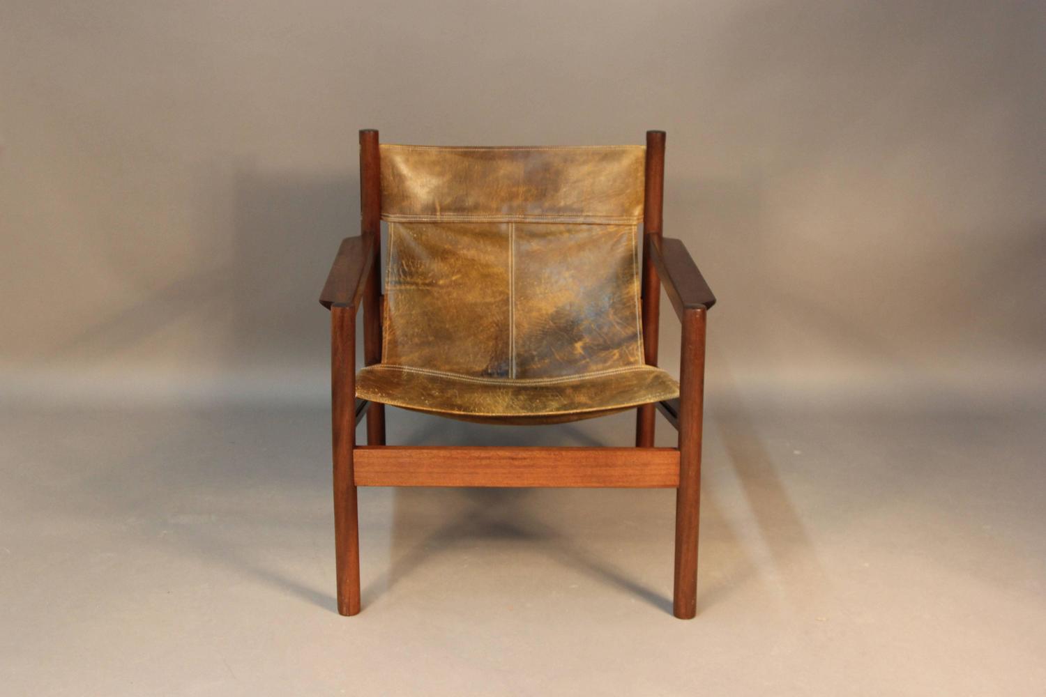Michel Arnoult Distressed Leather Sling Back Chair at 1stdibs