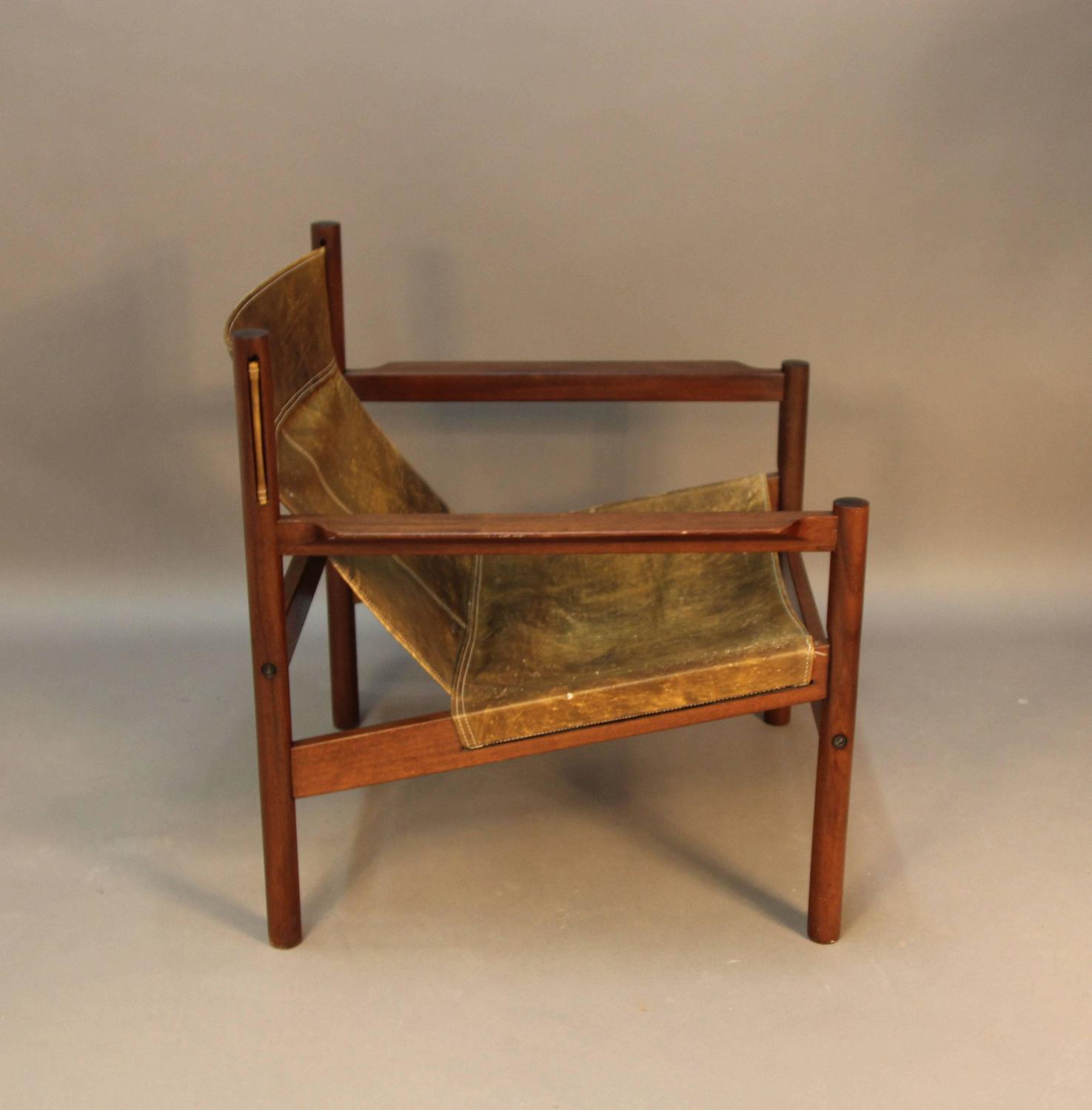 Michel Arnoult Distressed Leather Sling Back Chair at 1stdibs