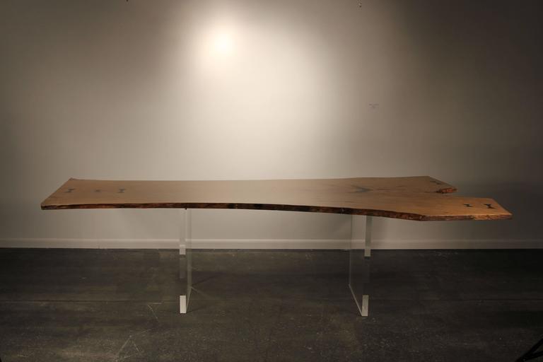 Live Edge Dining Table Or Desk Floating With Lucite Legs For Amazing Live Edge Wood Slab Tabletop With Handmade Erflies Finished And Sealed Sits Modern Dining Table Or Desk Floating