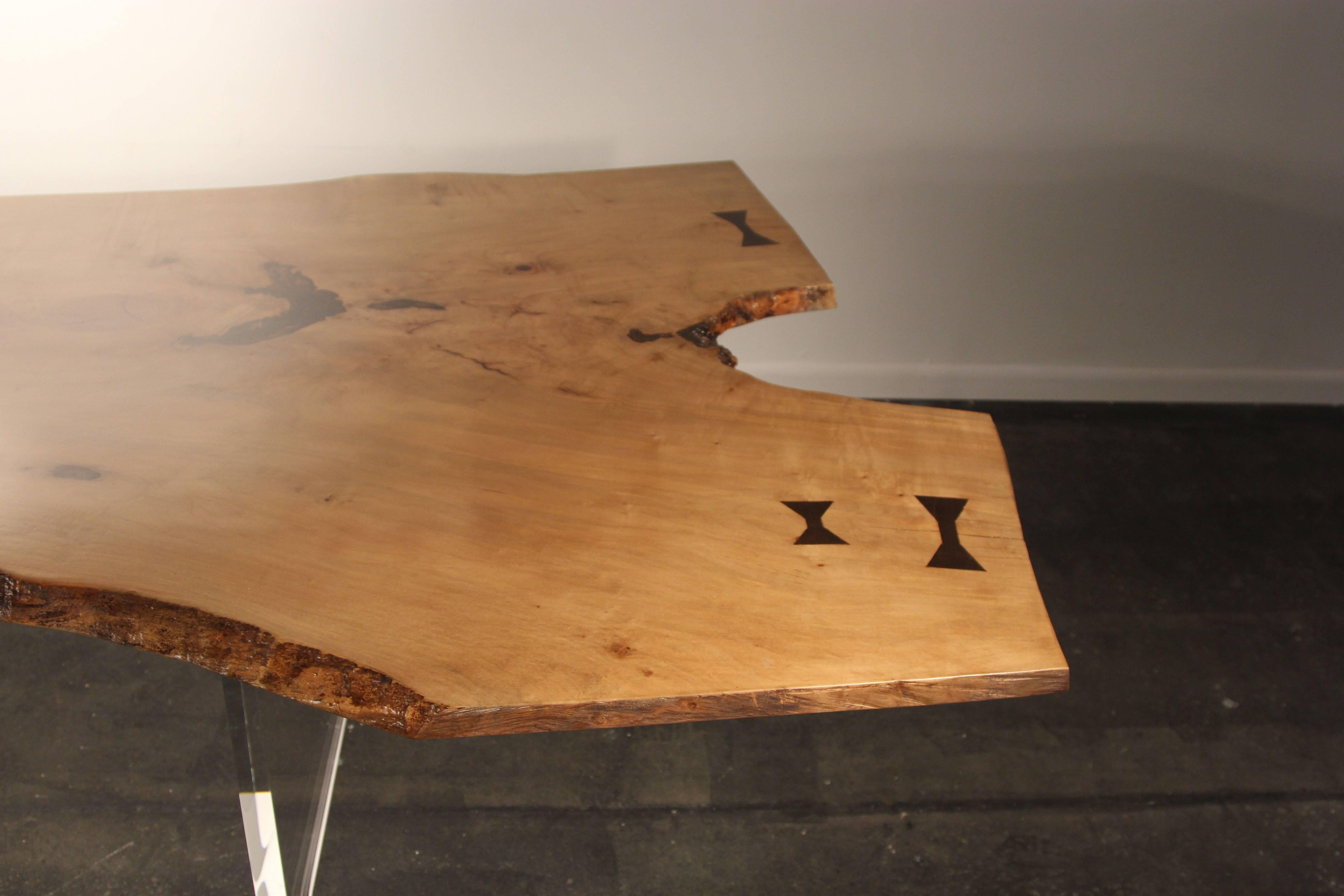 American Live Edge Dining Table or Desk Floating with Lucite Legs