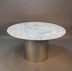Knoll Arabescato Marble-Top Knife Edge Dining Table on Chrome Drum Base