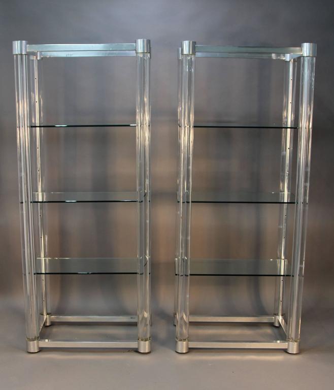 Amazing Pair of Lucite and Chrome Glass Shelf Etageres at 1stDibs