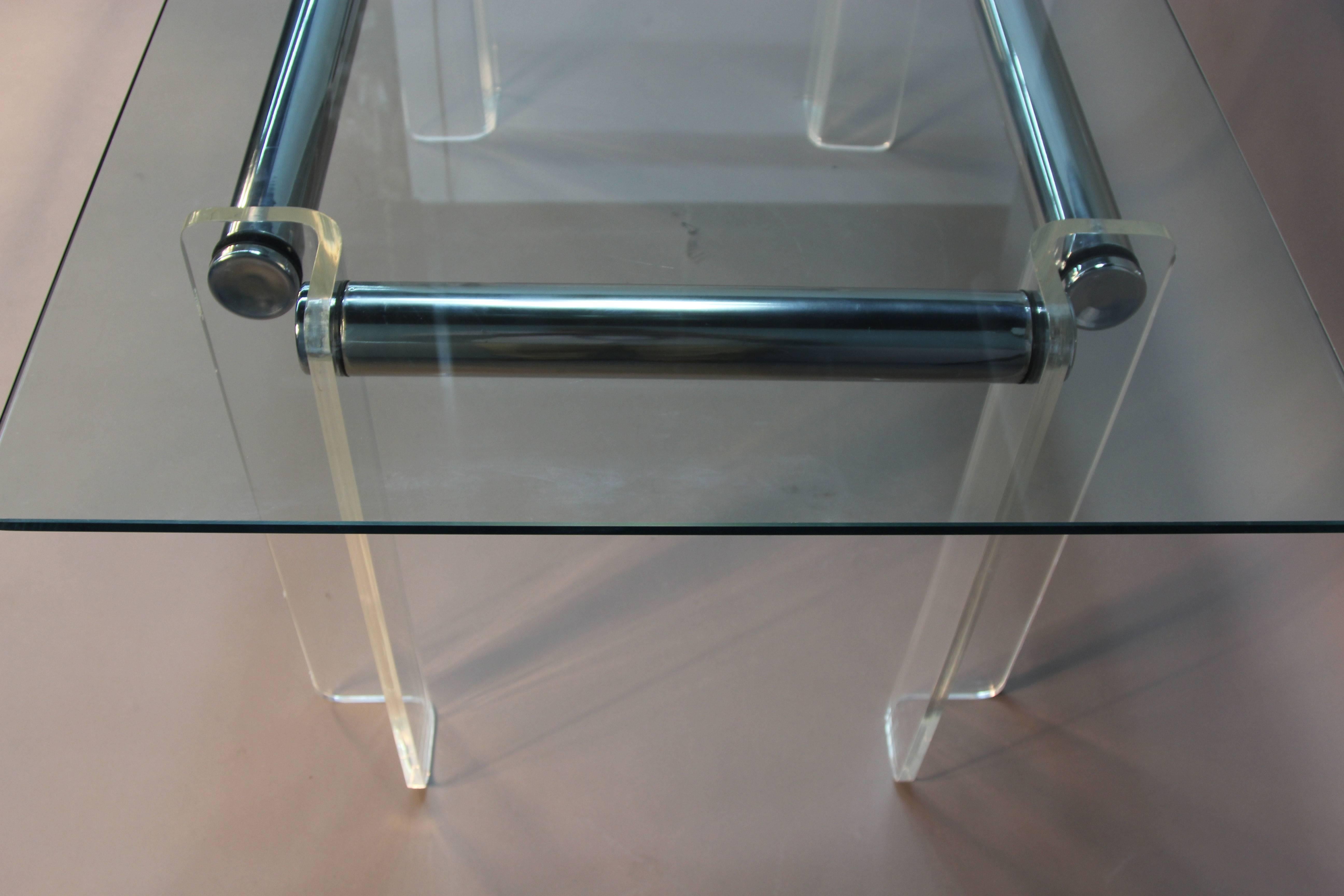 Lucite and Chrome Tube Dining Table In Excellent Condition For Sale In Bridport, CT