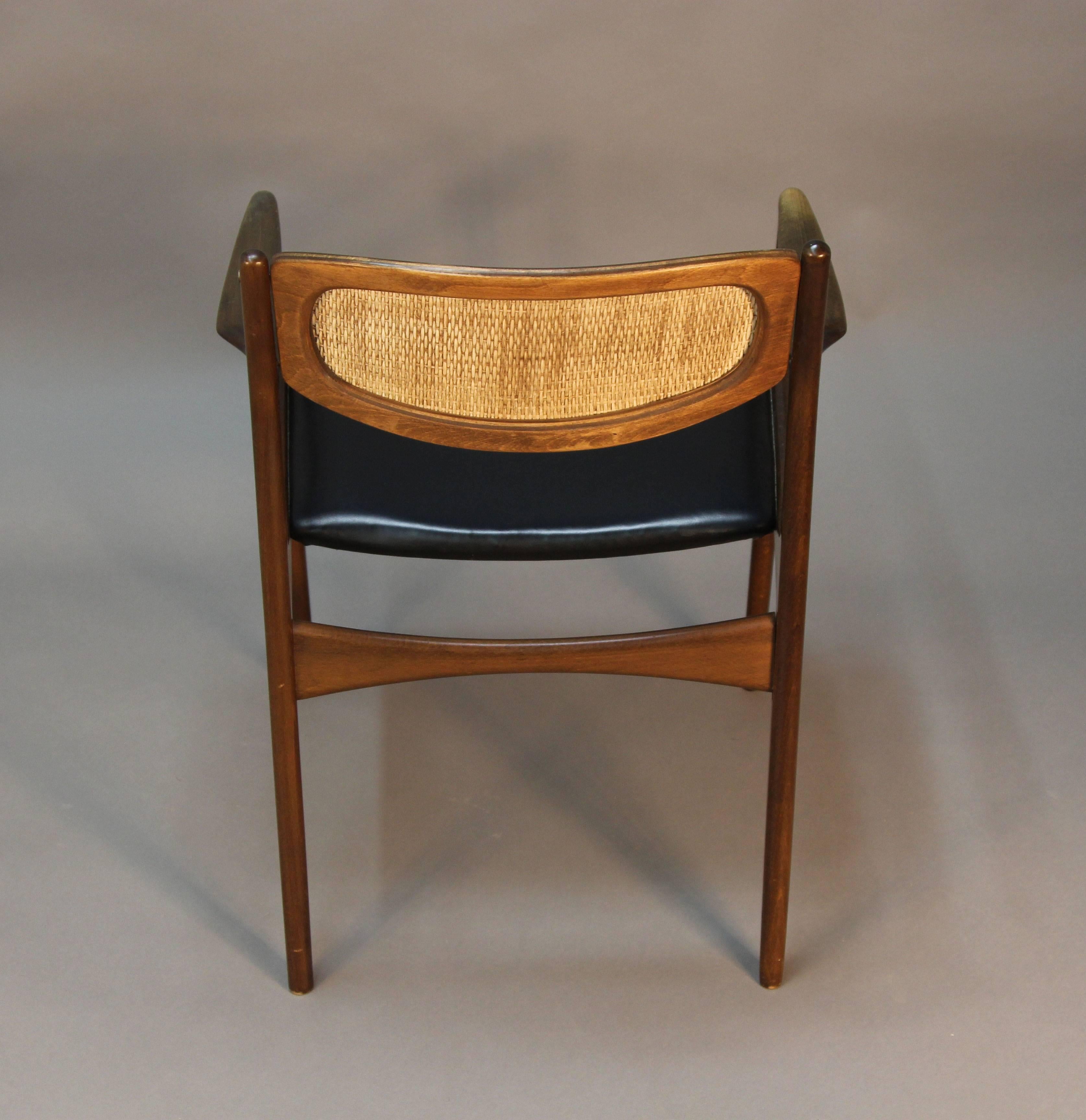 Mid-20th Century Set of Six Danish Modern Selig Walnut Dining Chairs with Caned Back