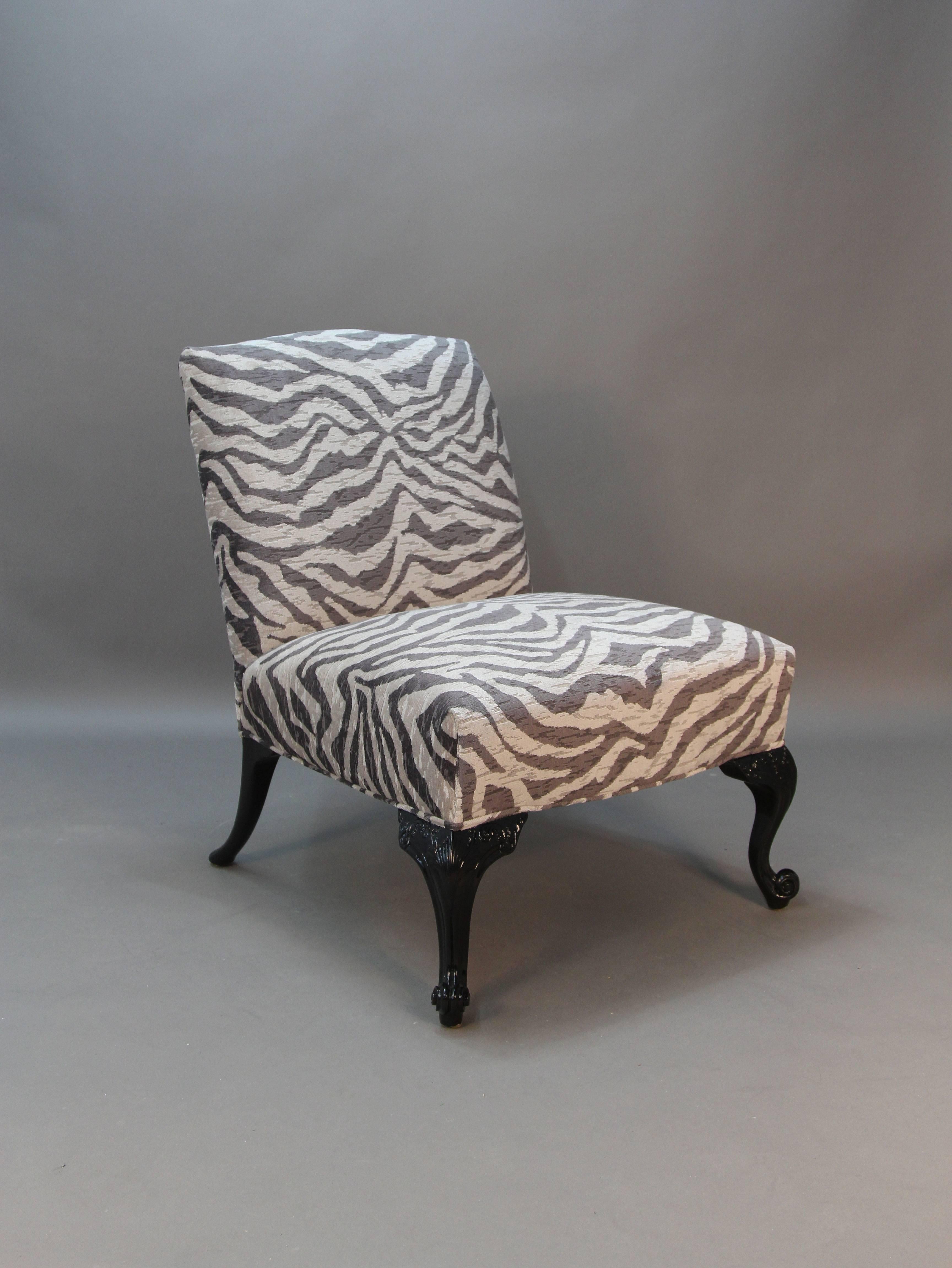 Newly Lacquered and Upholstered Traditional Slipper Chairs In Excellent Condition For Sale In Bridport, CT