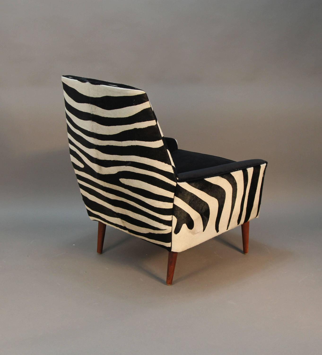 Pair of Newly Upholstered in Zebra Print Cowhide MidCentury Club