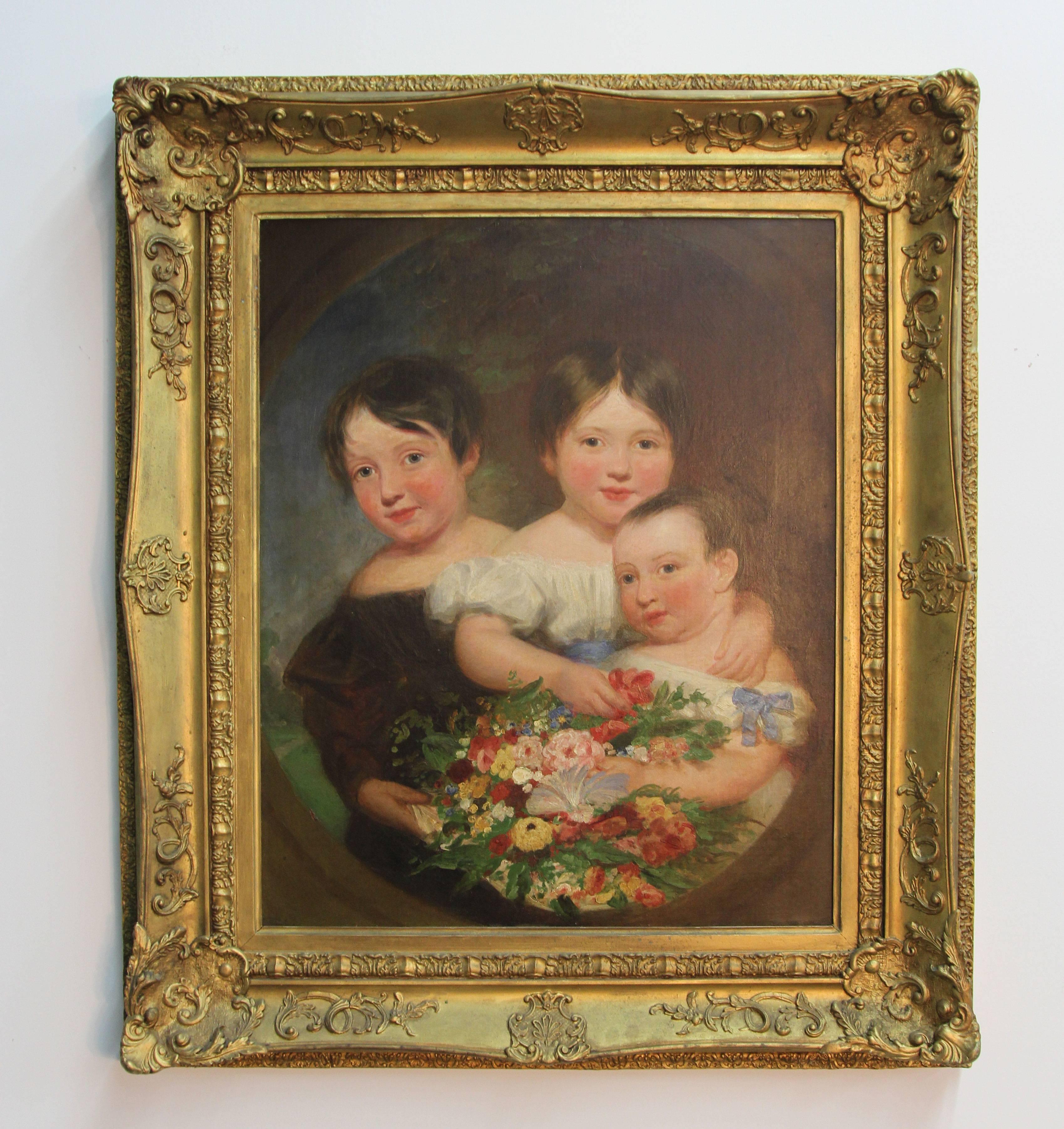 Baroque Antique 19th Century Painting of Children For Sale