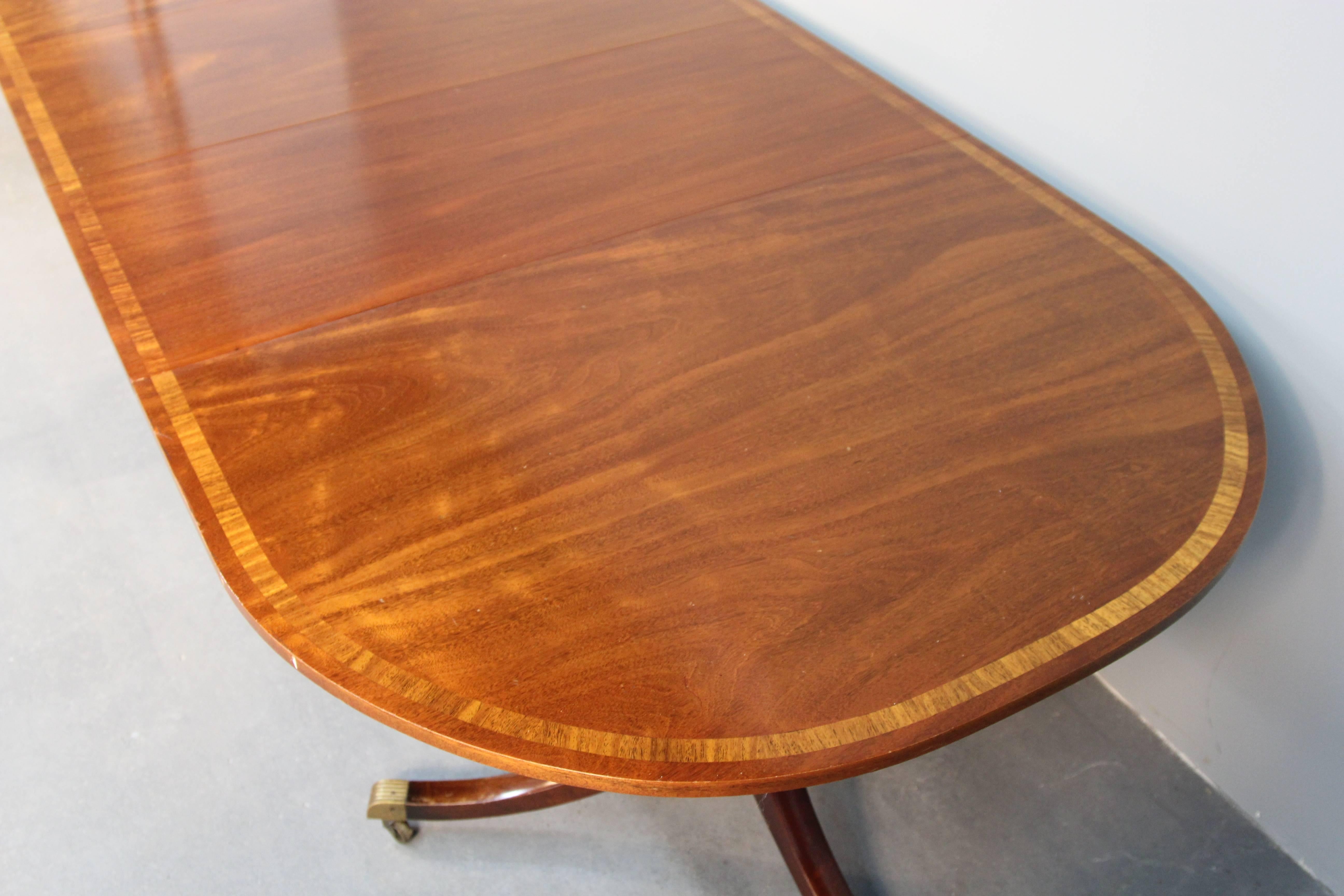 Brass Double Pedestal Regency Mahogany Dining Table For Sale