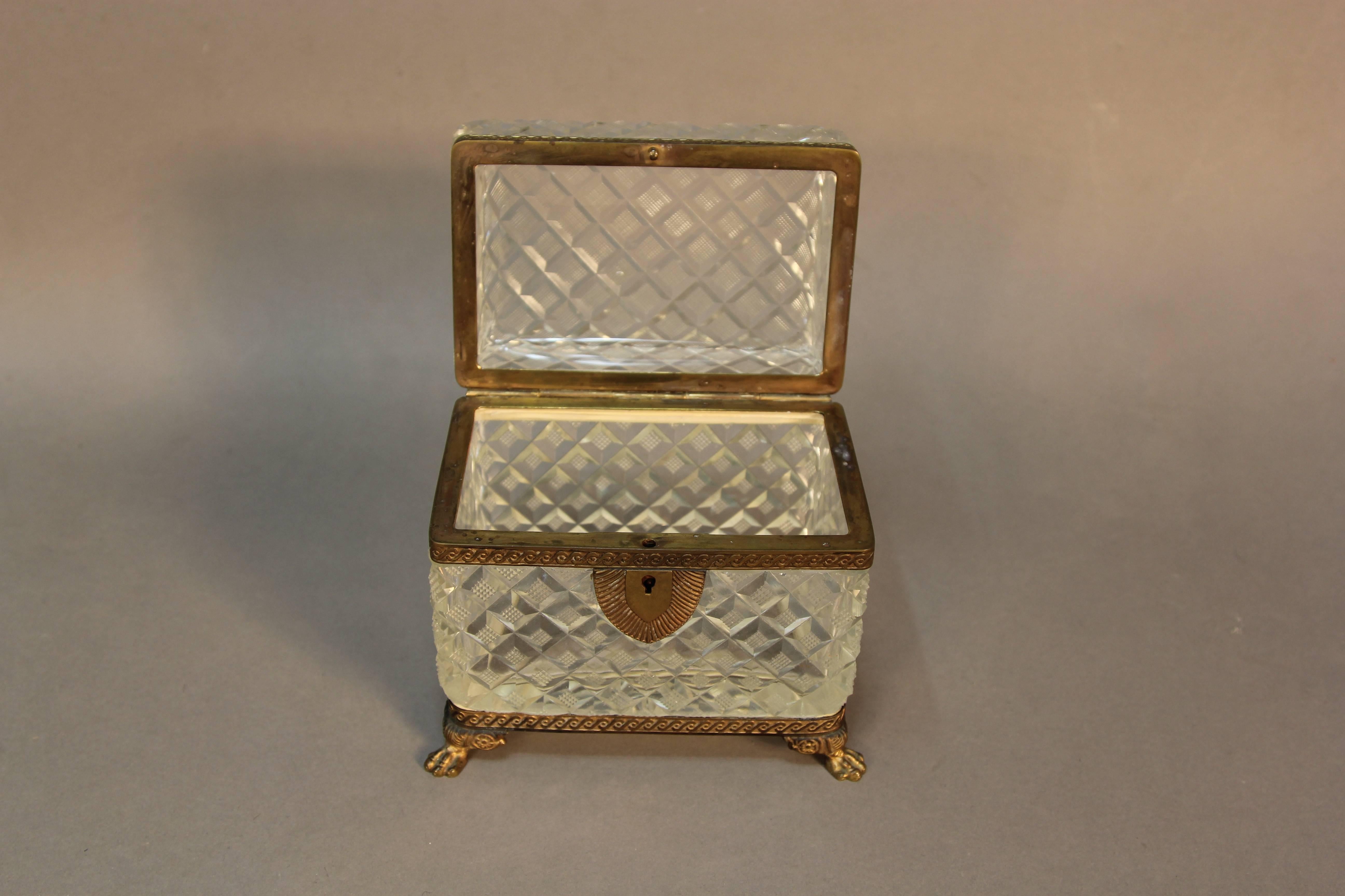 French Antique Large Baccarat Crystal and Bronze Jewel Box