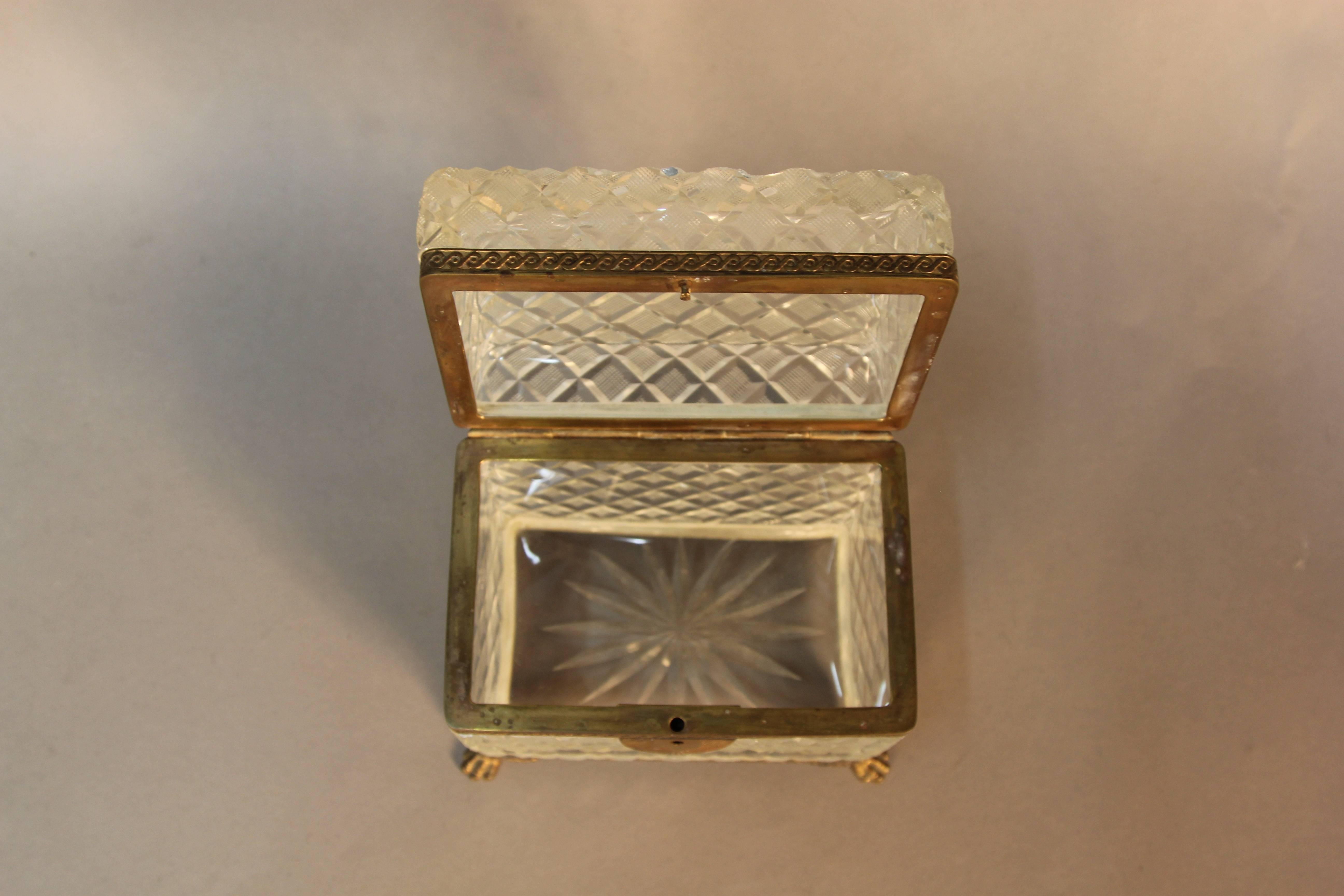 Antique Large Baccarat Crystal and Bronze Jewel Box In Excellent Condition In Bridport, CT