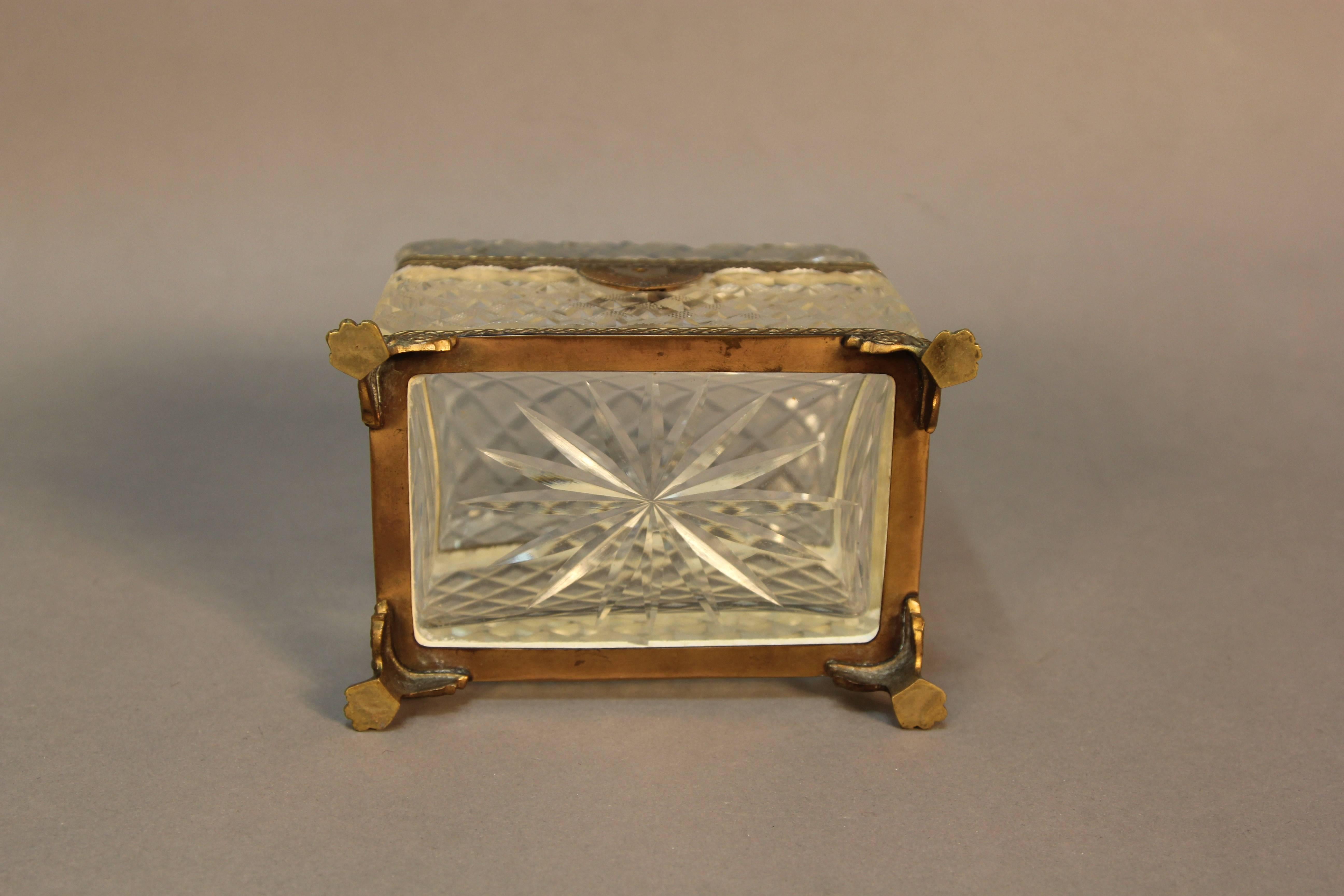 Early 20th Century Antique Large Baccarat Crystal and Bronze Jewel Box