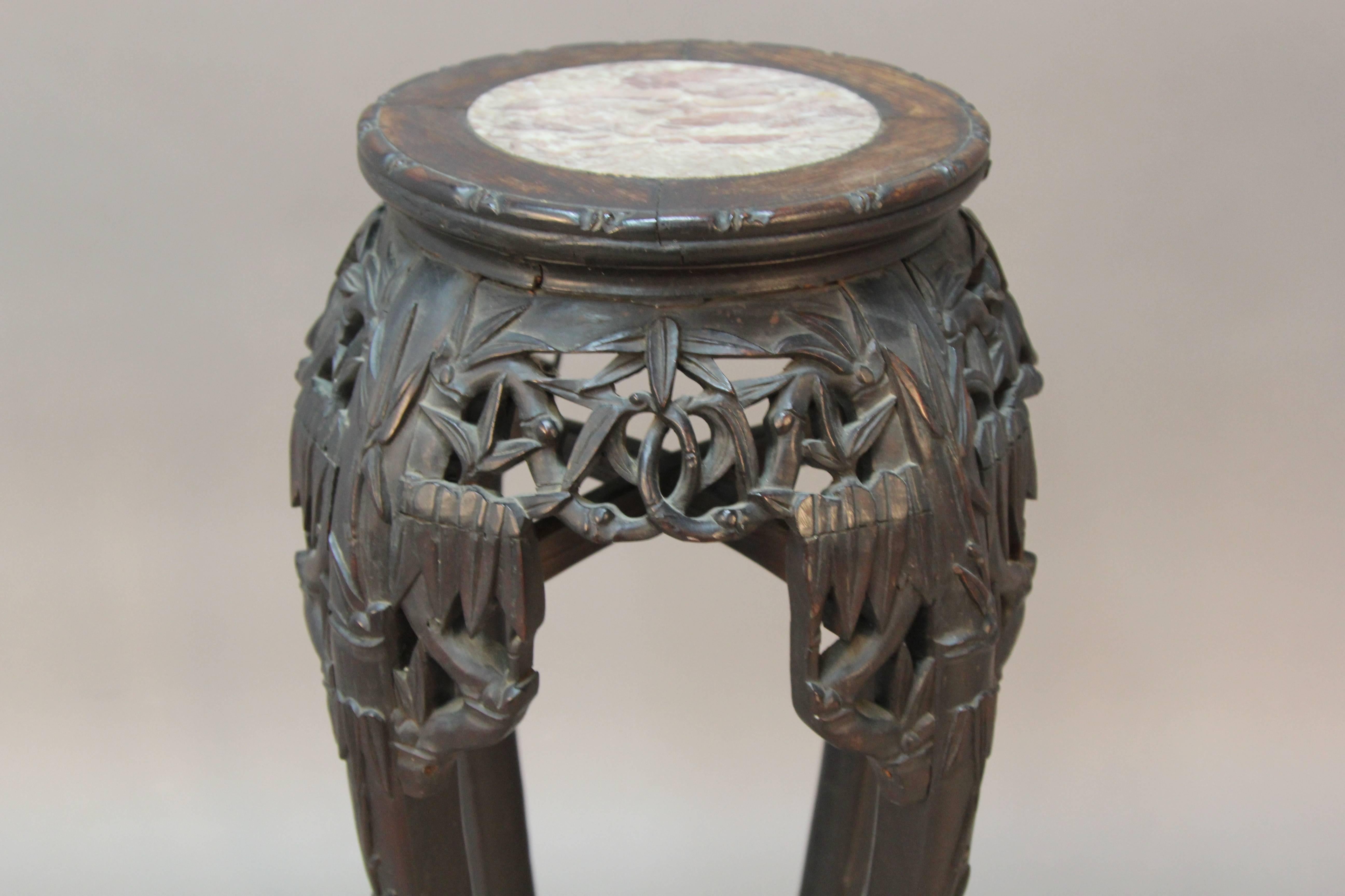 19th Century Carved Wood Chinese Pot Stand with Round Marble Insert For Sale 1