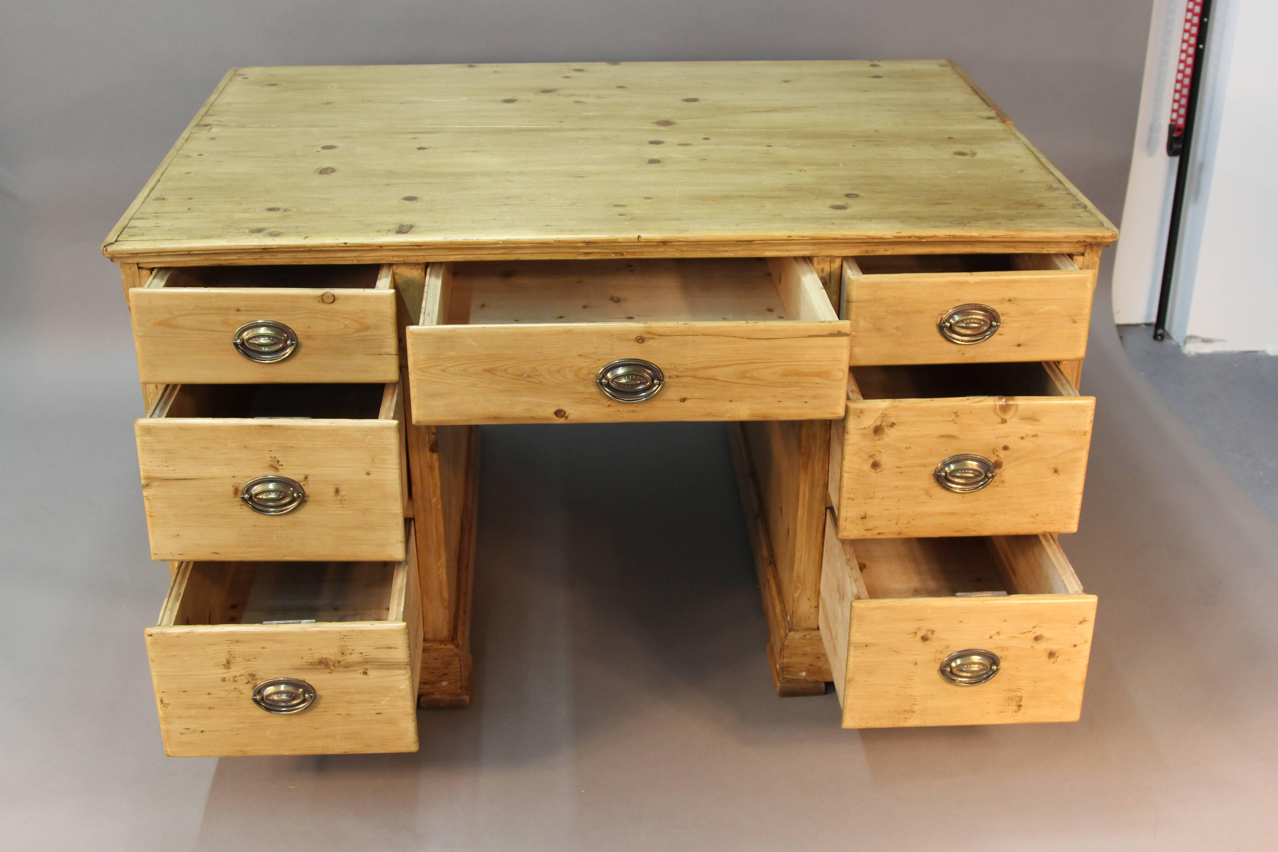 Mid-19th Century Dutch Pine Seven-Drawer Desk For Sale