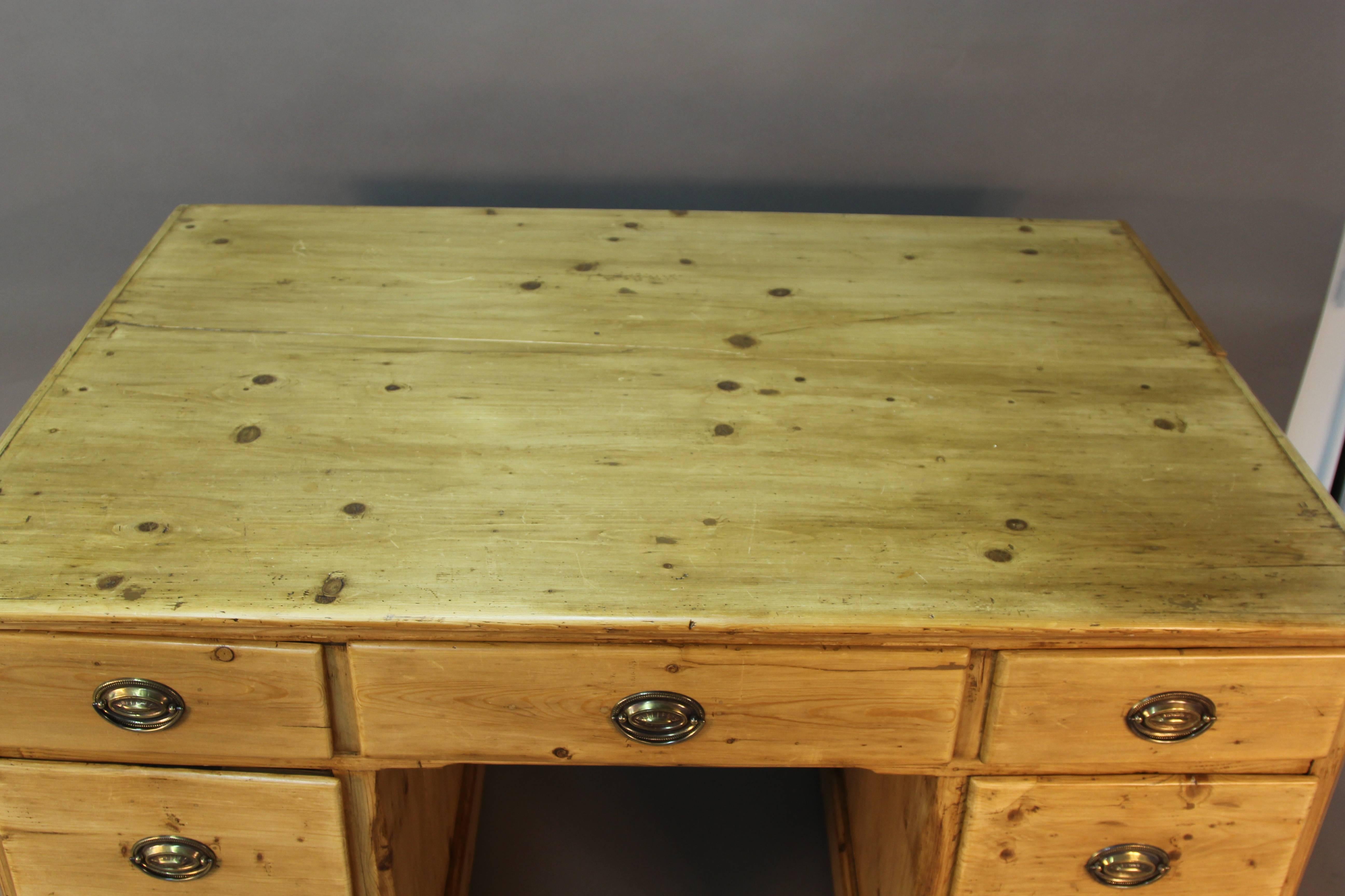 Dutch Pine Seven-Drawer Desk For Sale 1