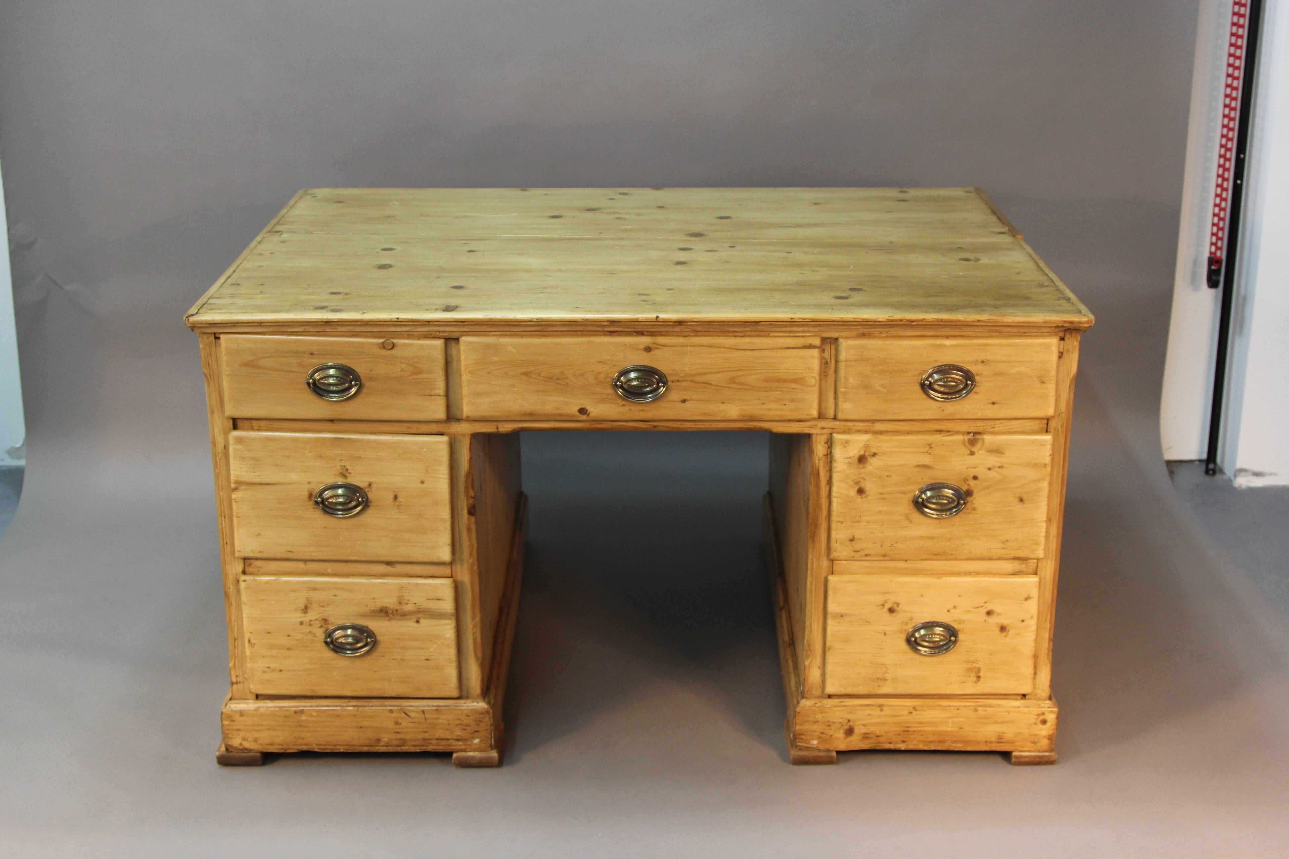 Dutch Pine Seven-Drawer Desk For Sale 4