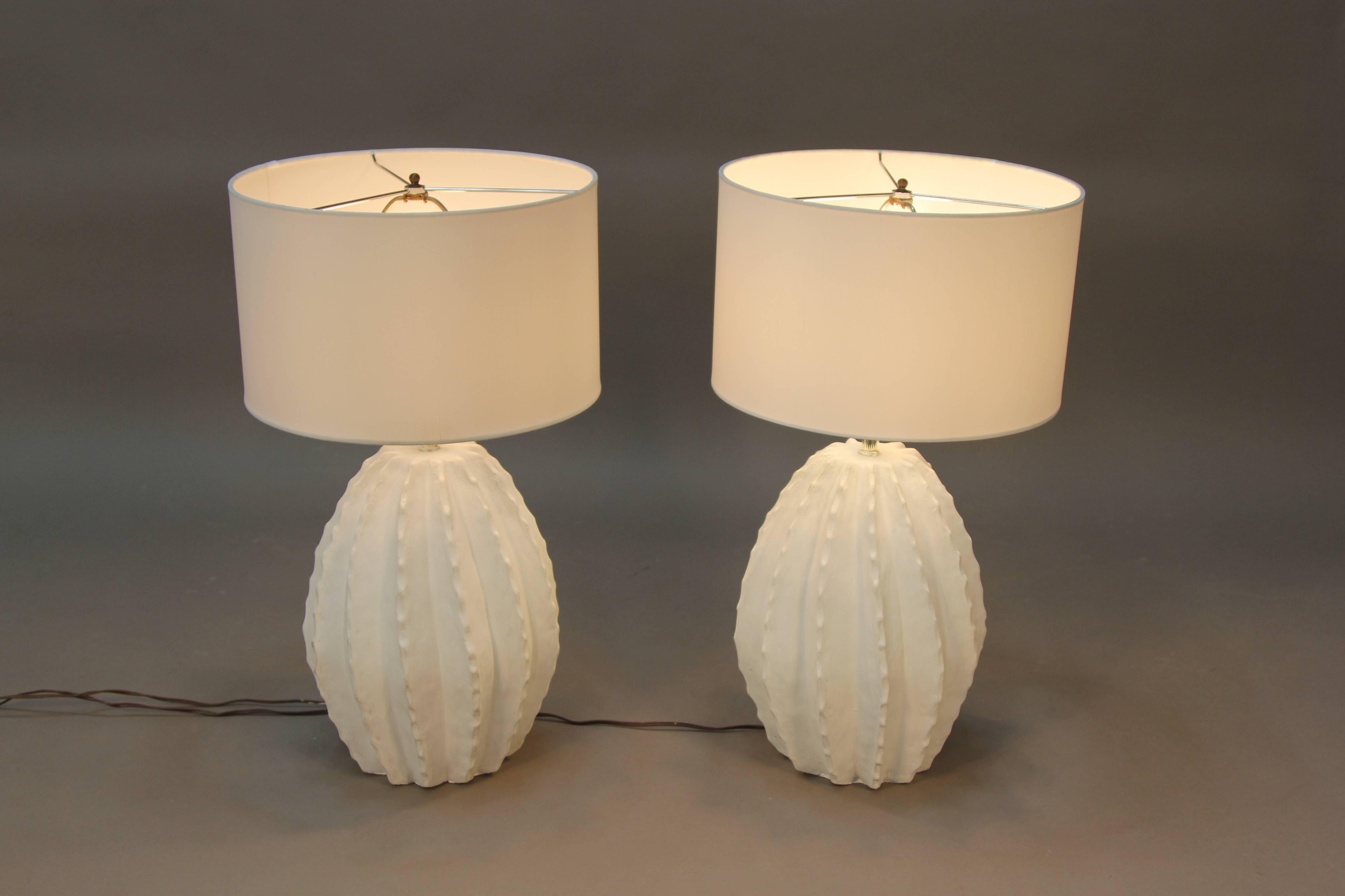American Pair of Vintage Cactus Ceramic Lamps