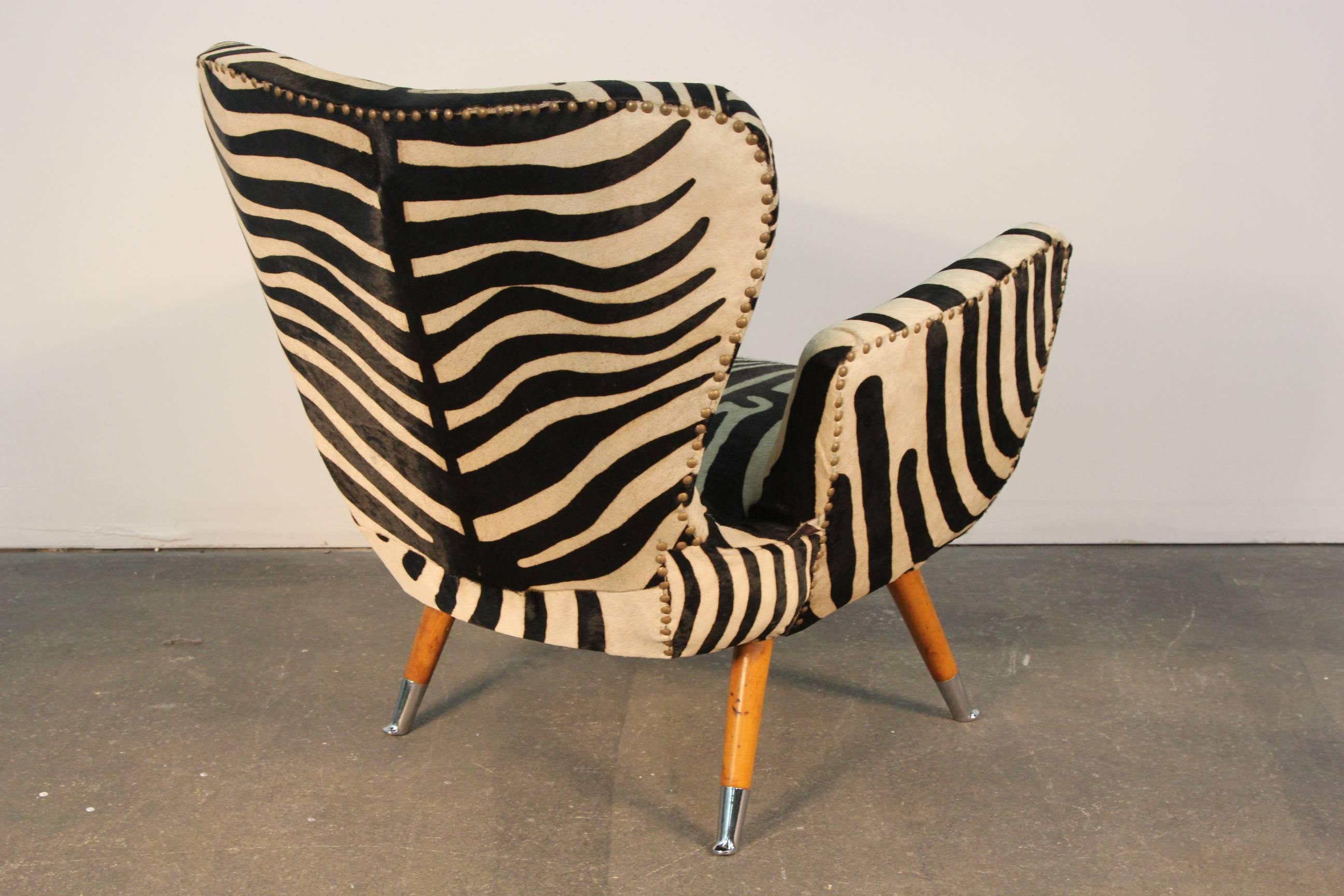 Mid-20th Century Incredible Pair of Zebra Print Cowhide Chairs