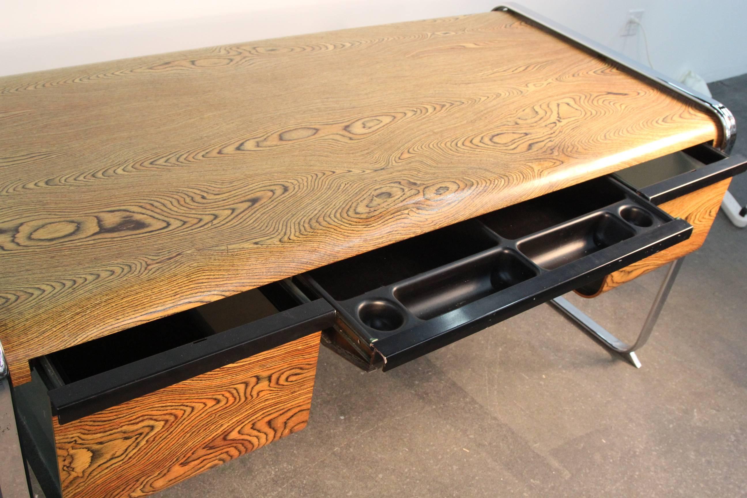 Chrome Peter Protzman Zebra Wood Desk for Herman Miller