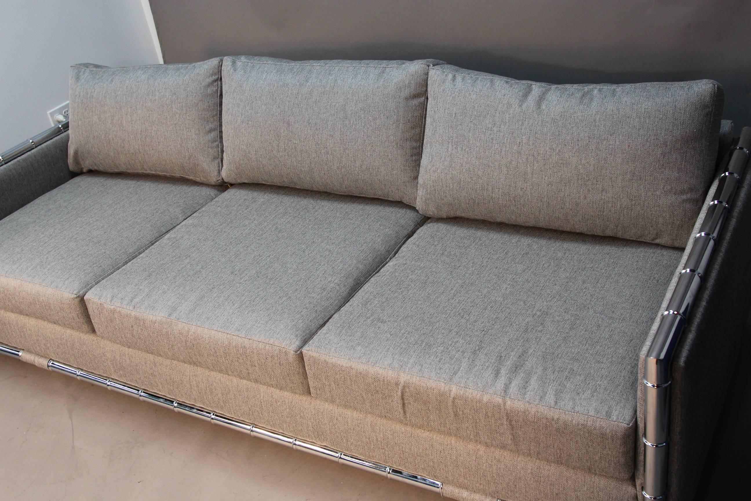Mid-Century Modern Adrian Pearsall Chrome Frame Faux Bamboo Sofa