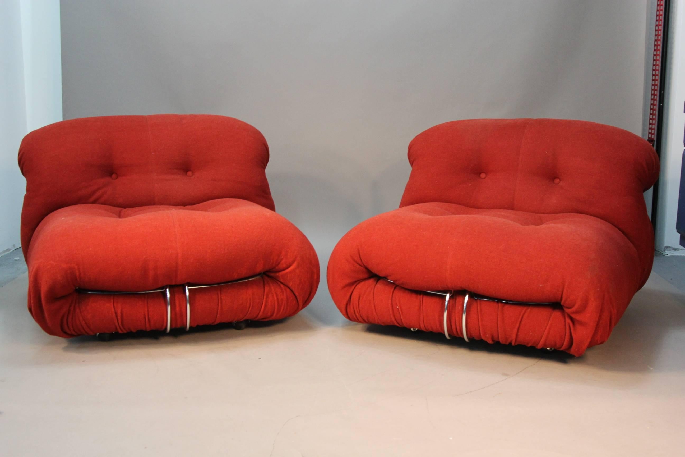Mid-Century Modern Pair of Afra and Tobia Scarpa Soriana Lounge Chairs