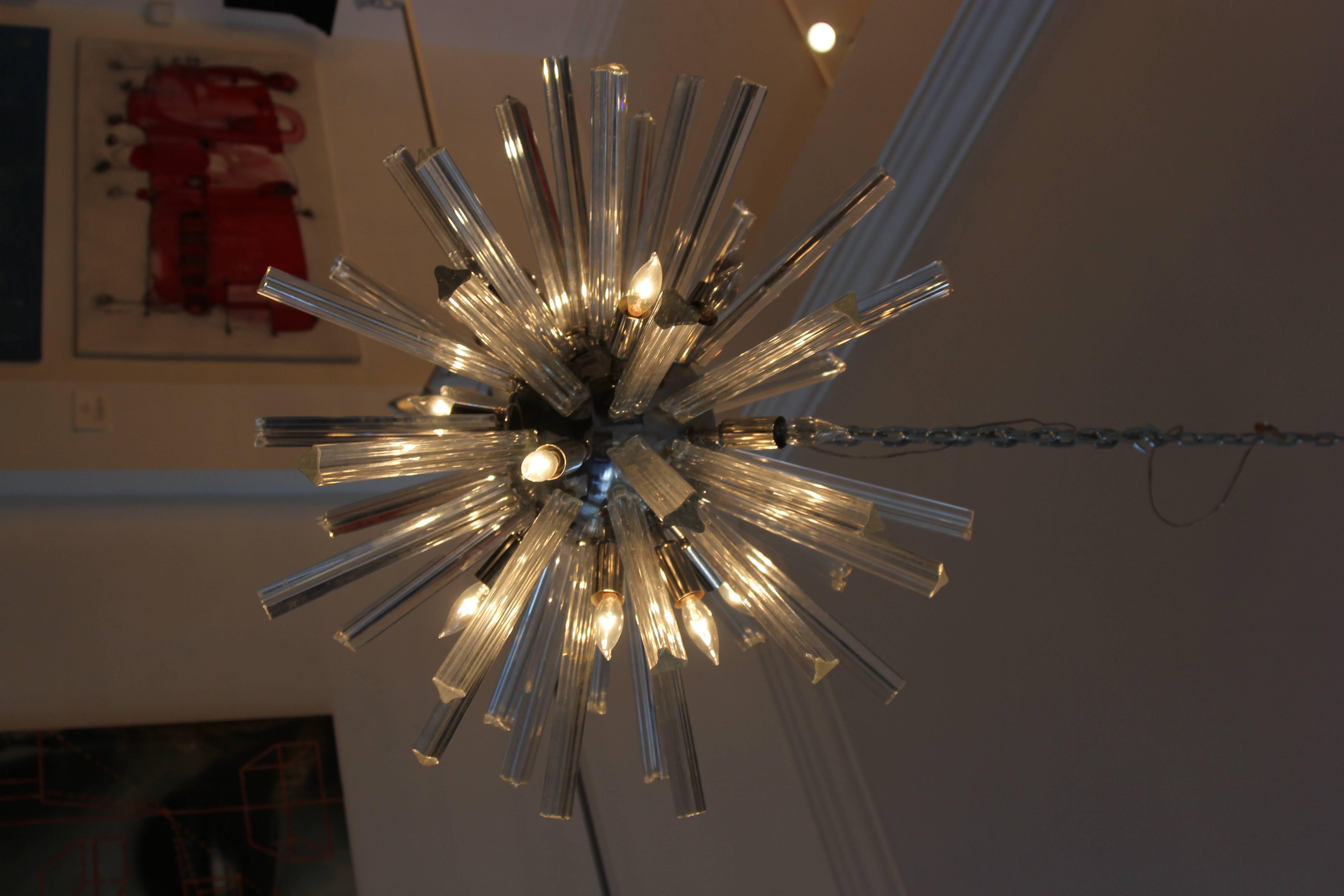Incredible glass and chrome ball Sputnik Mid-Century chandelier. Gives beautiful light, and a modern retro feel to any space. This is a true statement piece of lighting. Attributed to Cosack, Germany.