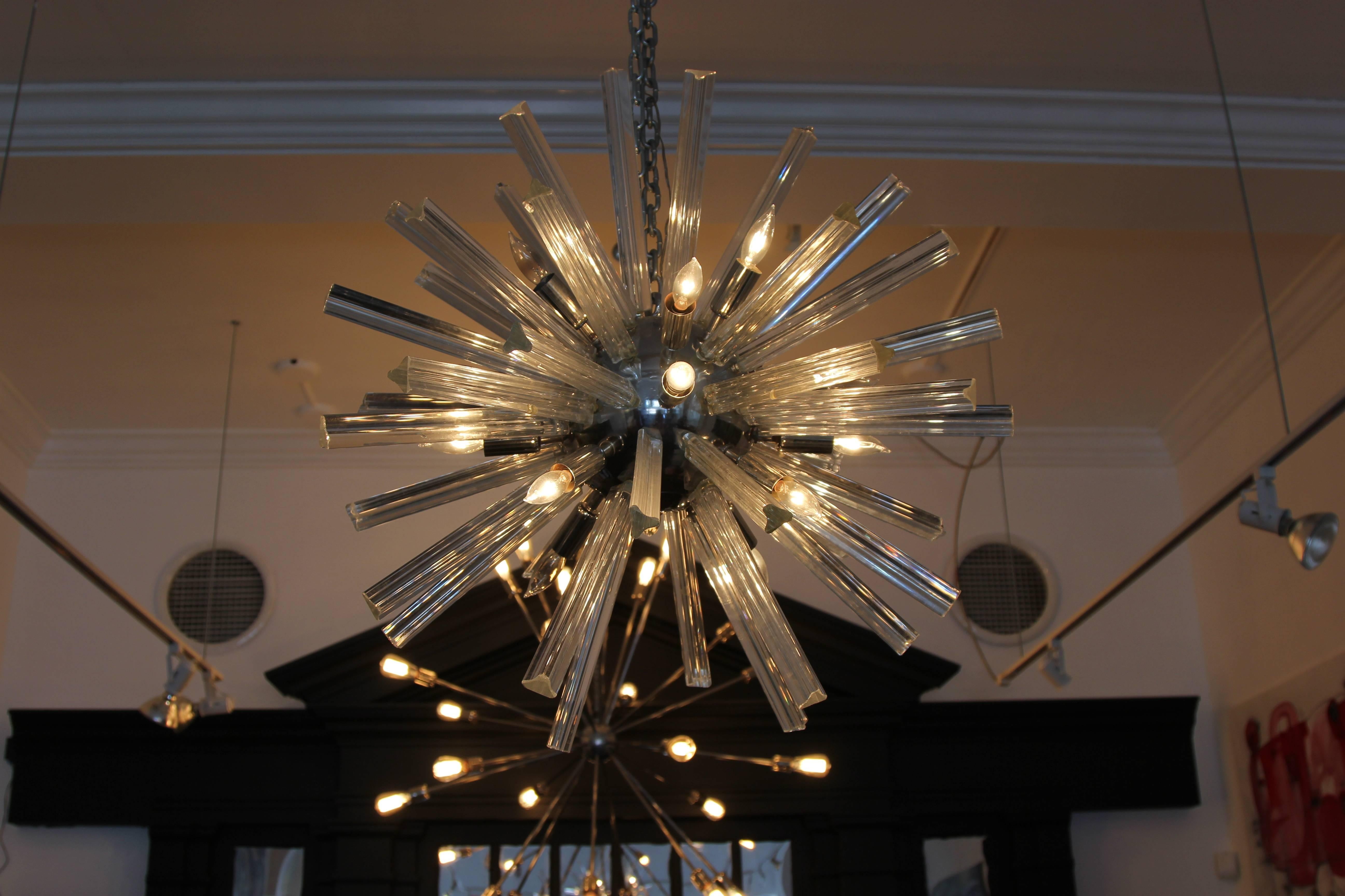 Mid-Century Modern Chrome and Glass Sputnik Chandelier For Sale