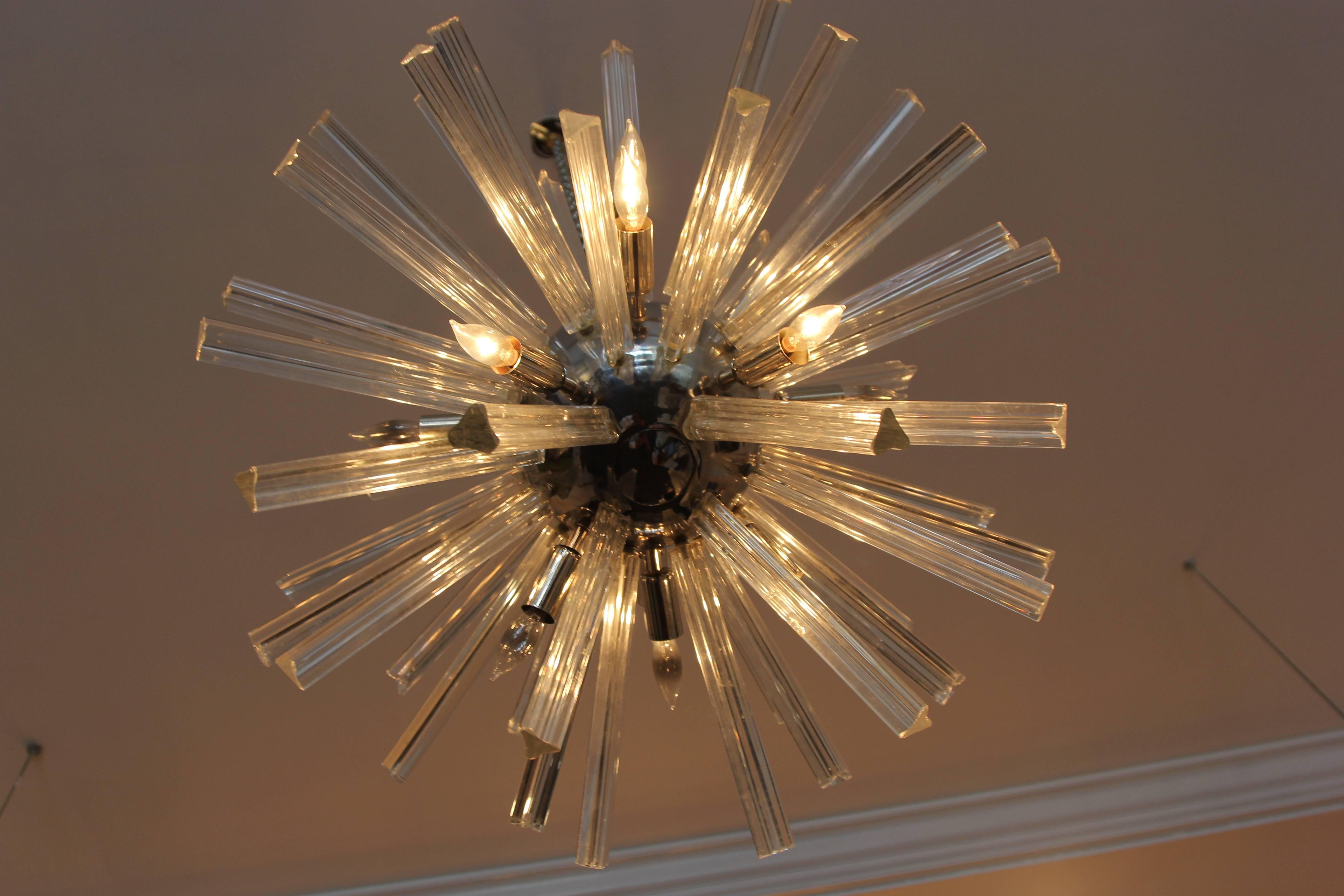 Chrome and Glass Sputnik Chandelier In Good Condition For Sale In Bridport, CT