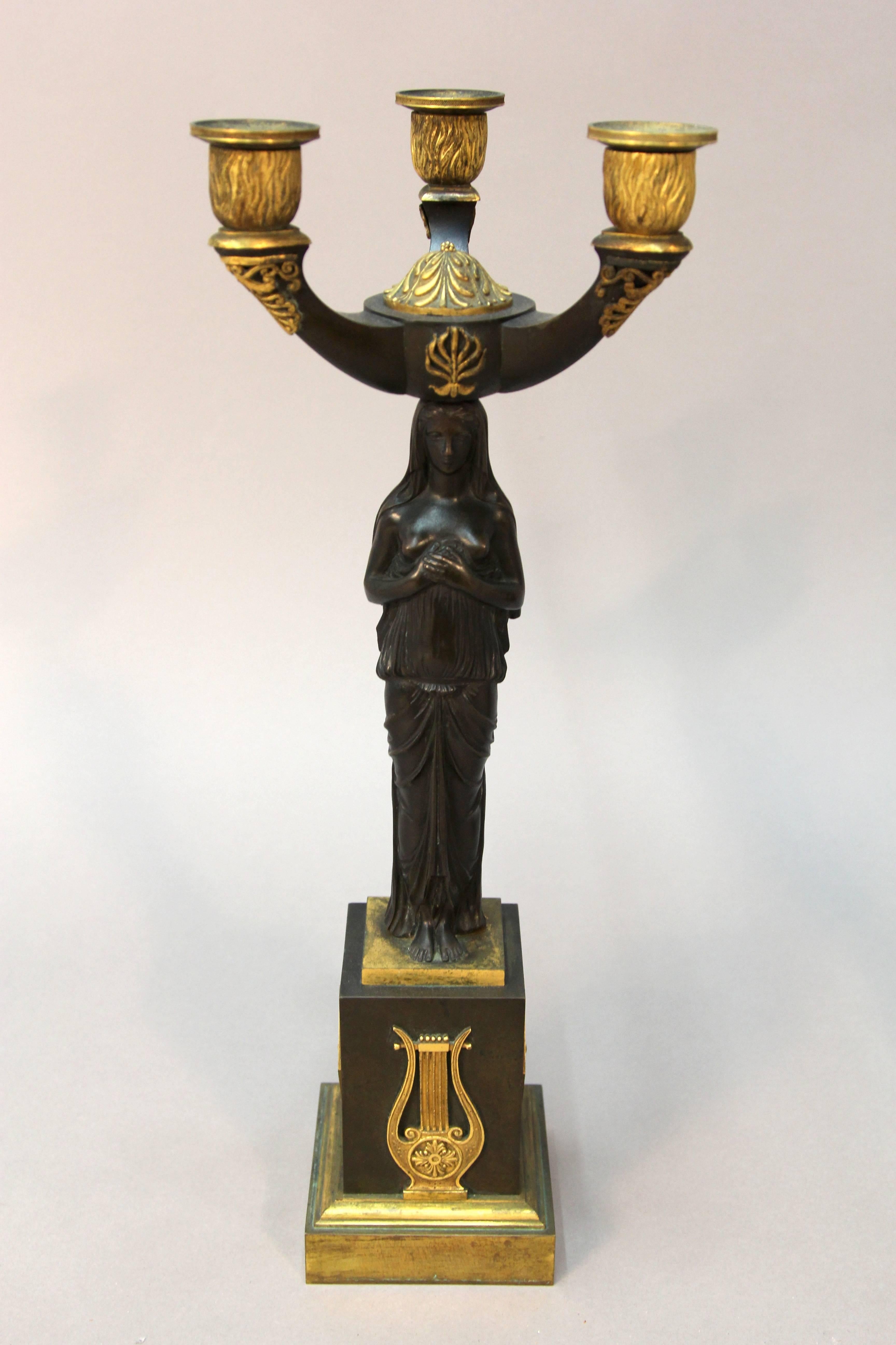 Gilt Antique Empire Bronze Candelabra Attributed to Russian