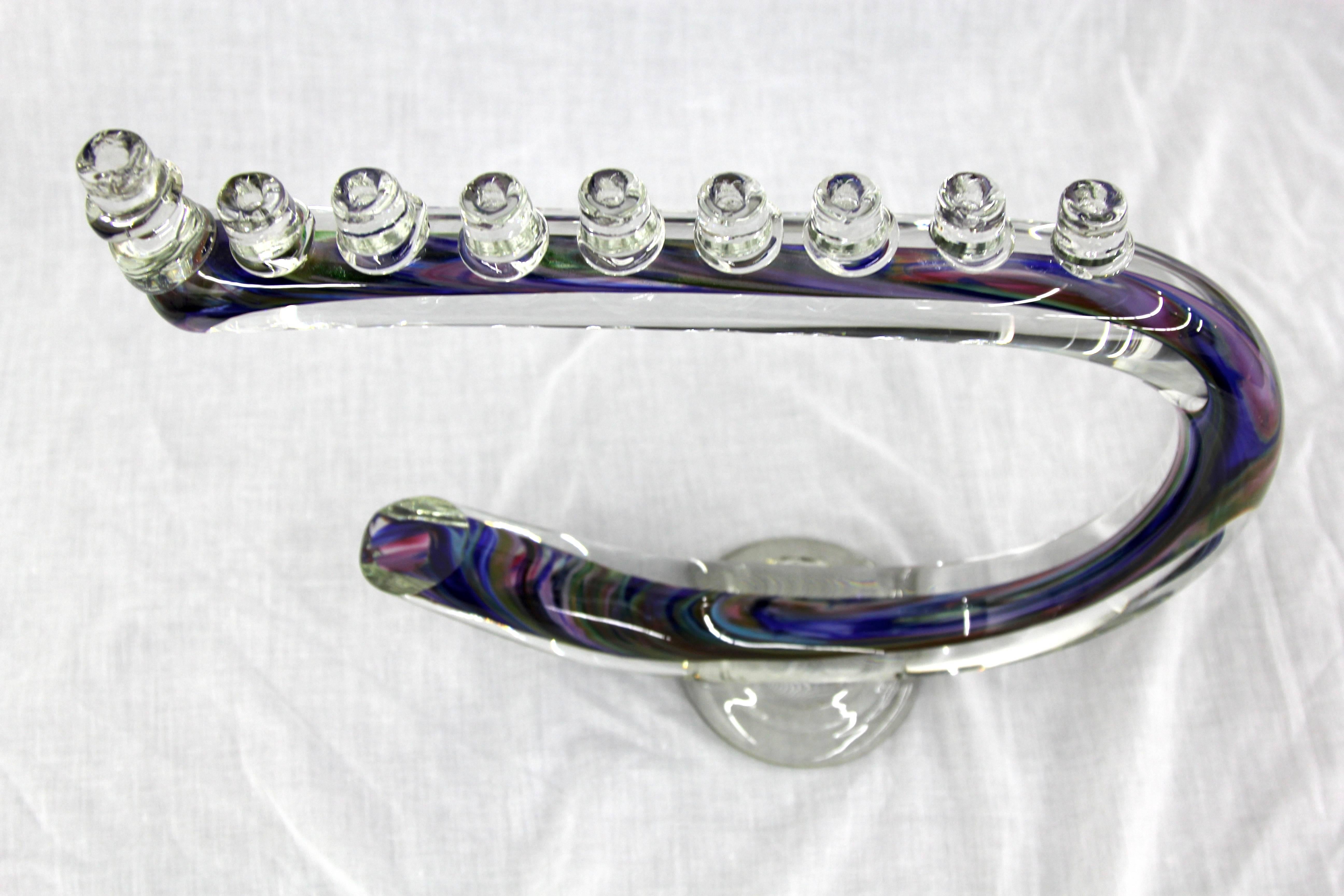 Modern Blown Glass Menorah by David Goldhagen