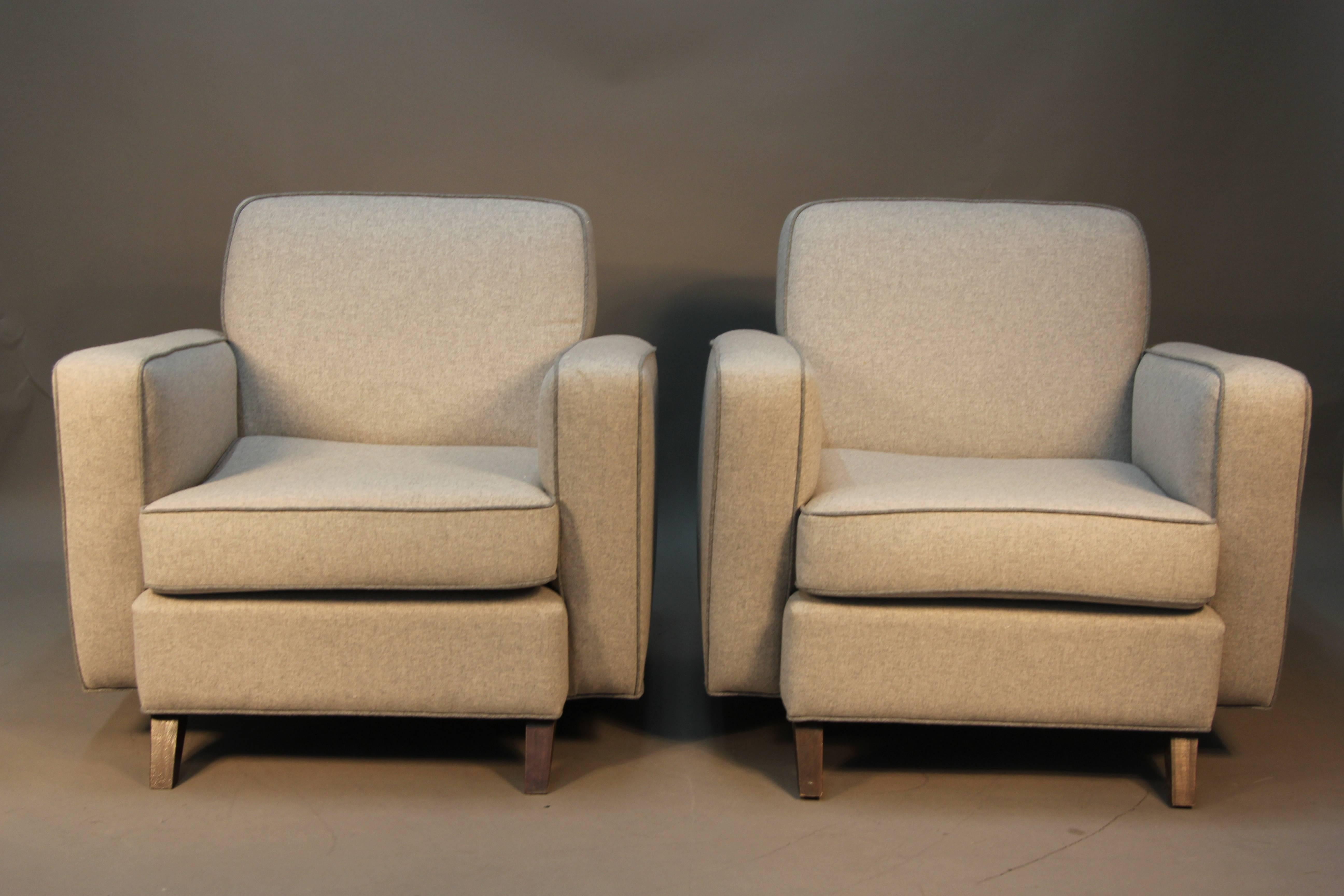 American Pair of Mid-Century Modern Newly Upholstered Club Chairs For Sale